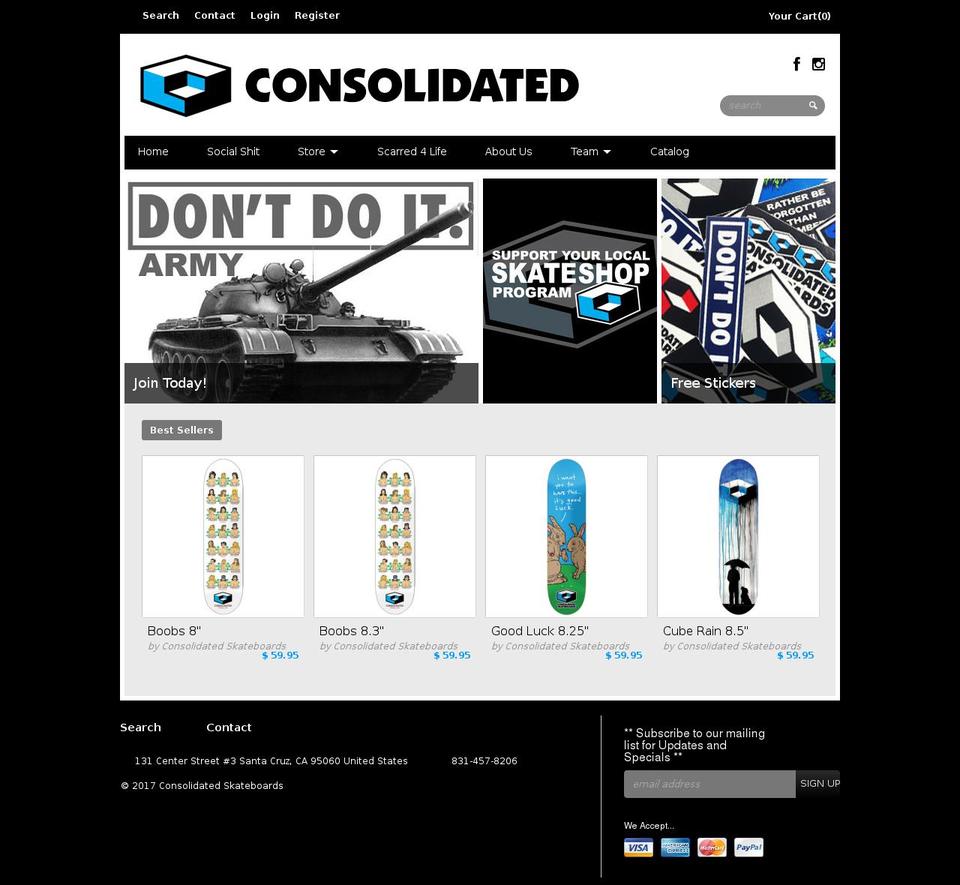 consolidatedskateboard.com shopify website screenshot