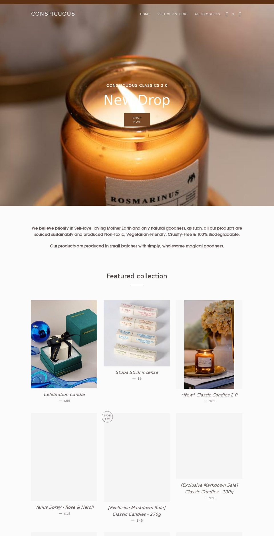 conspicuouscents.com shopify website screenshot