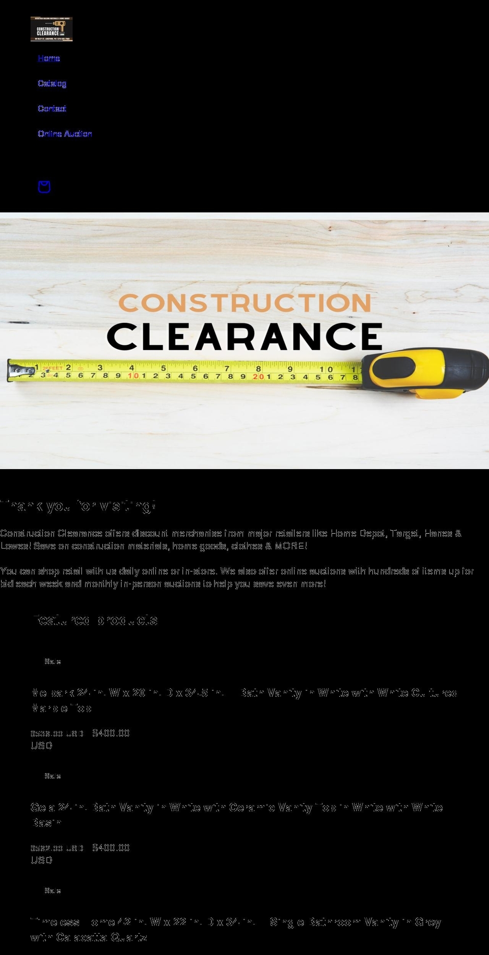 constructionclearance.com shopify website screenshot