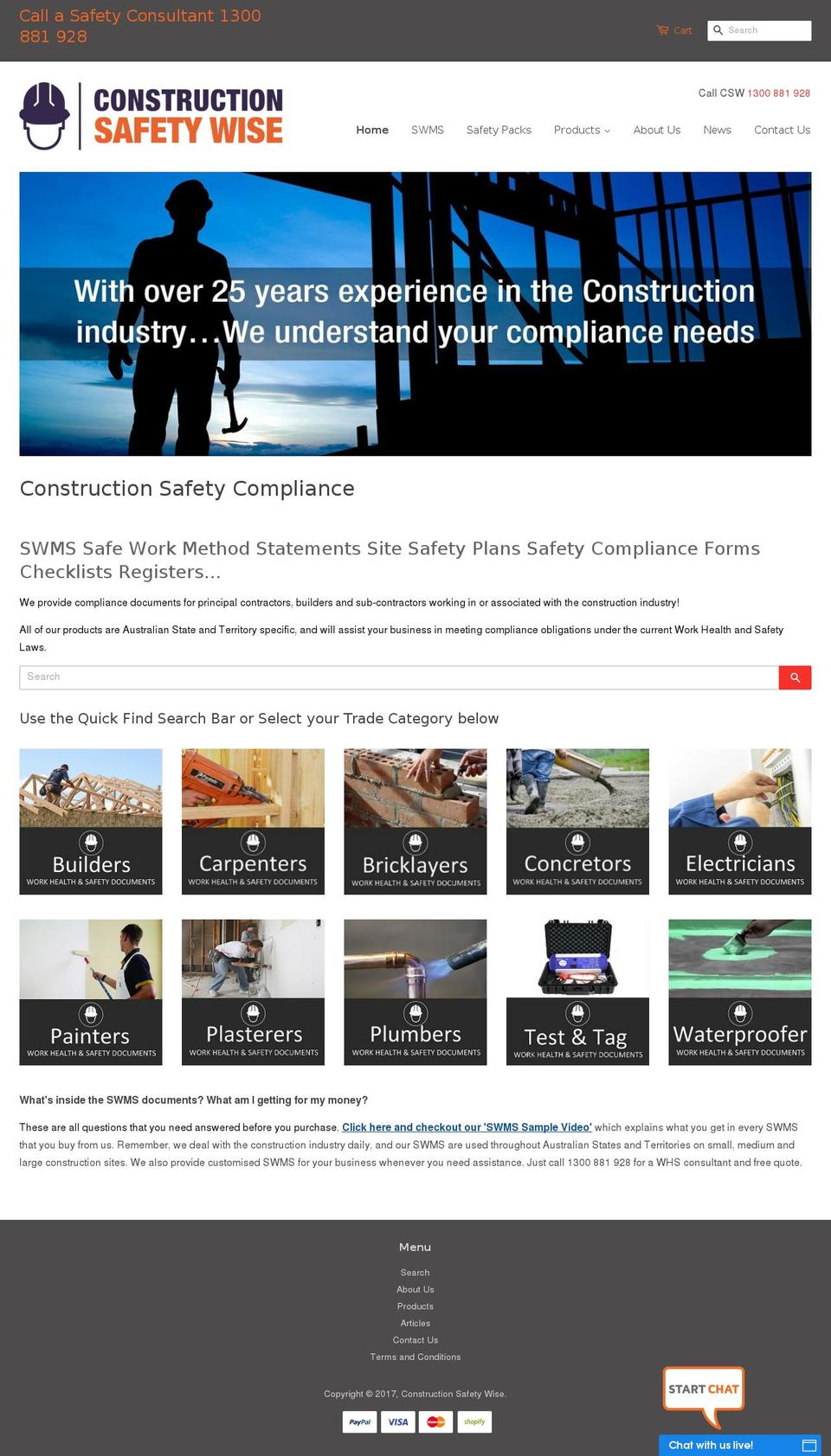 constructionsafetywise.com.au shopify website screenshot