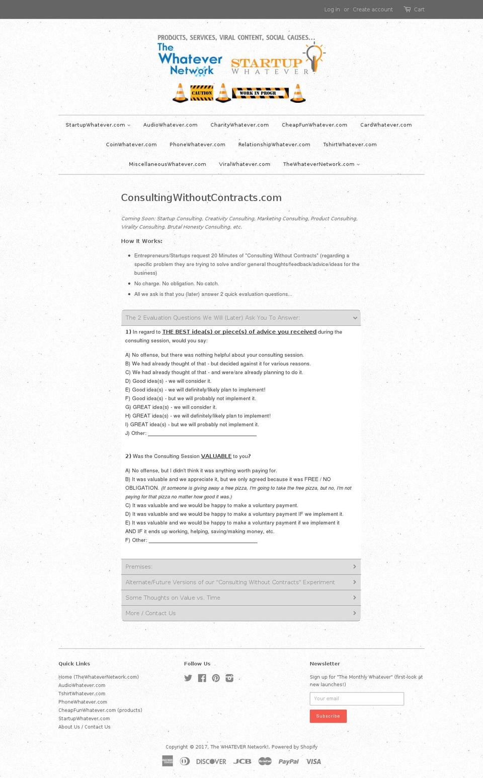 consultingwithoutcontracts.com shopify website screenshot