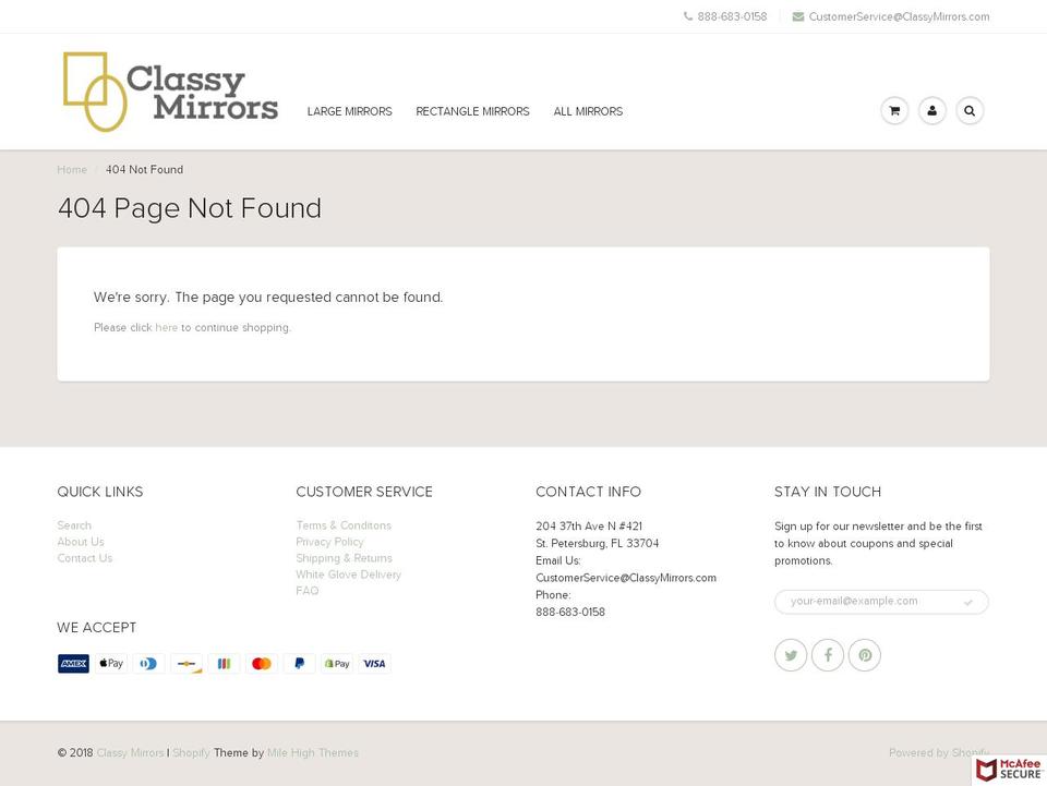 contemporarywallmirrors.com — Shopify storefront screenshot
