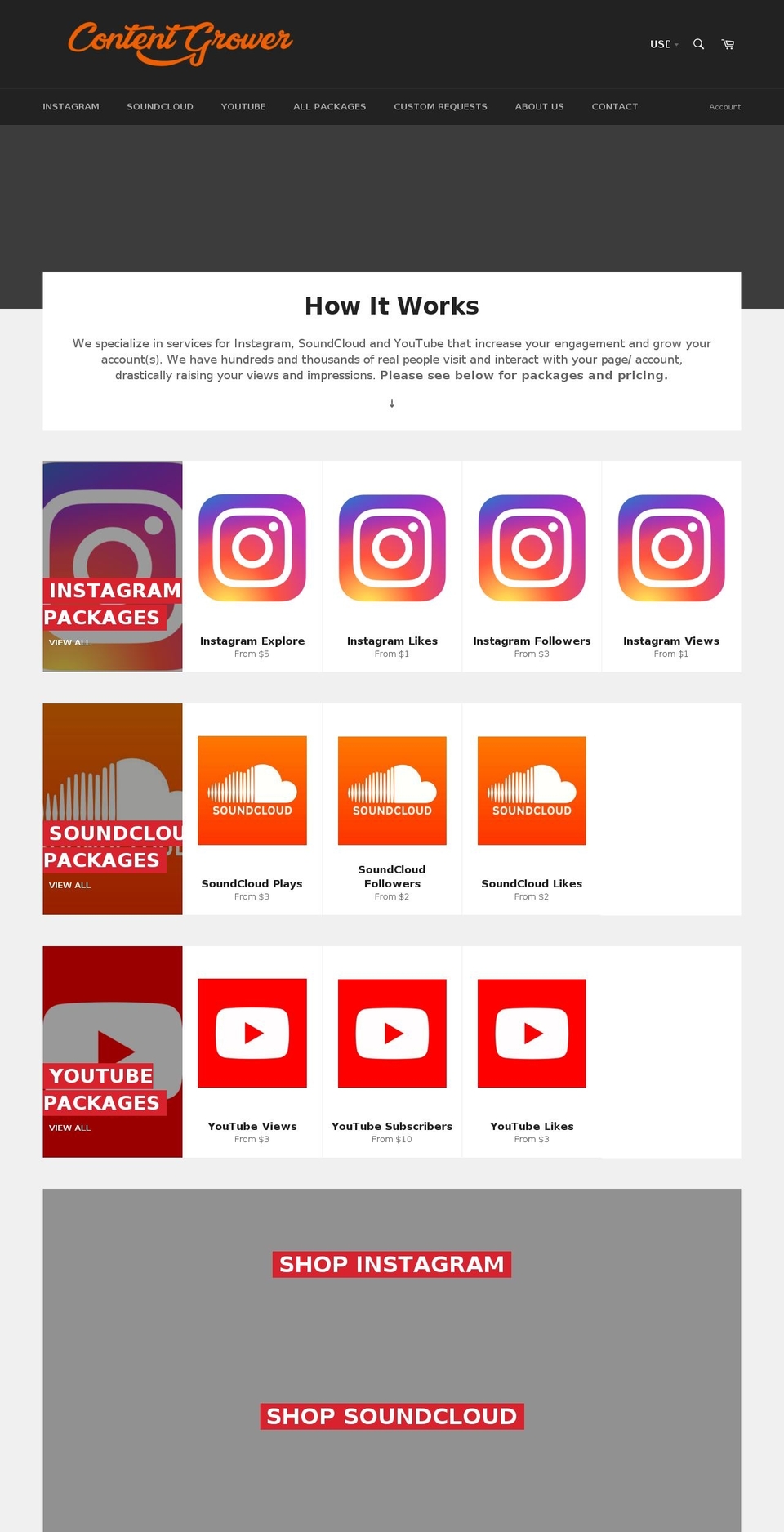 contentgrower.com — Shopify storefront screenshot