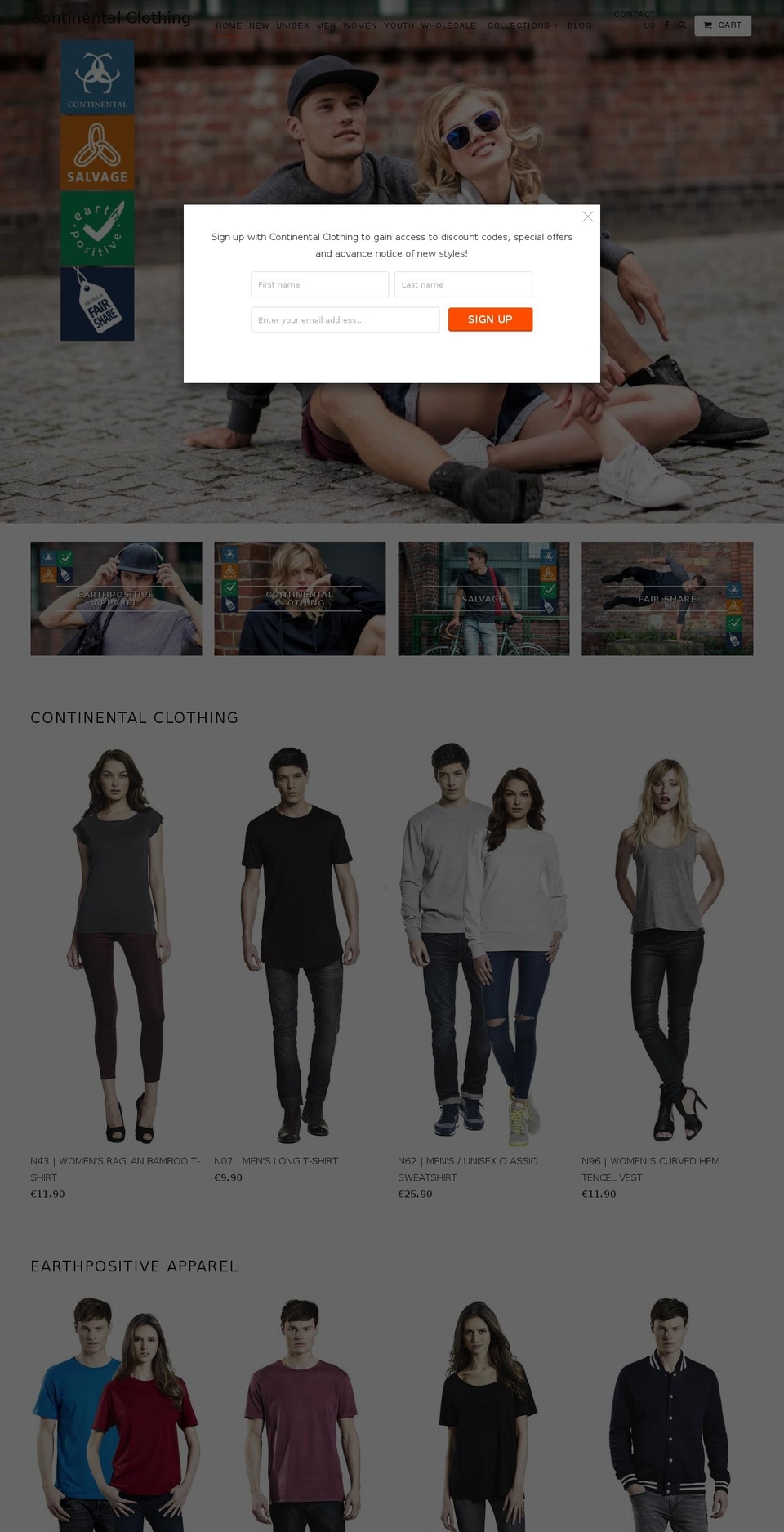 continentalclothing.ie shopify website screenshot