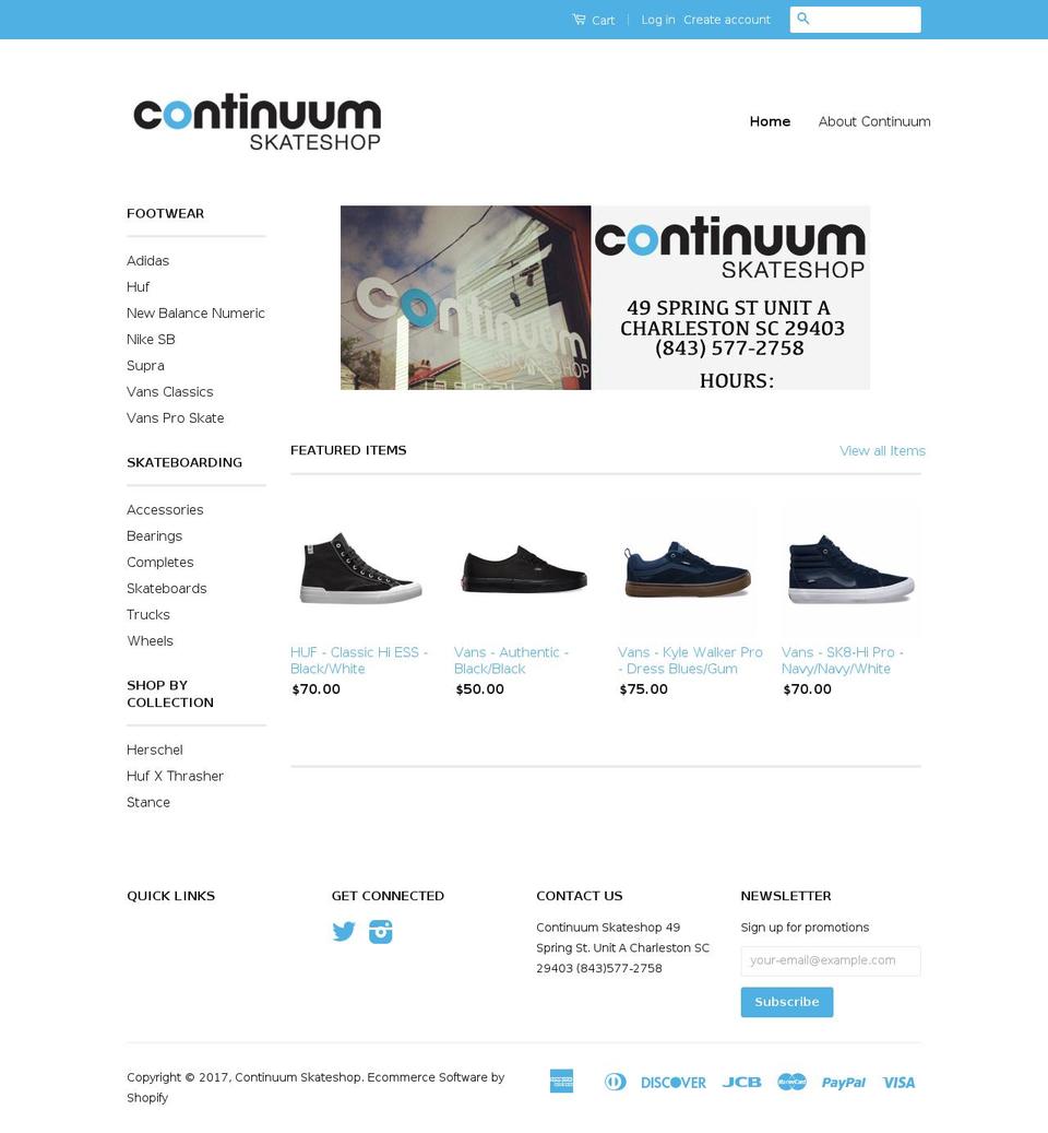 continuumskateshop.com shopify website screenshot