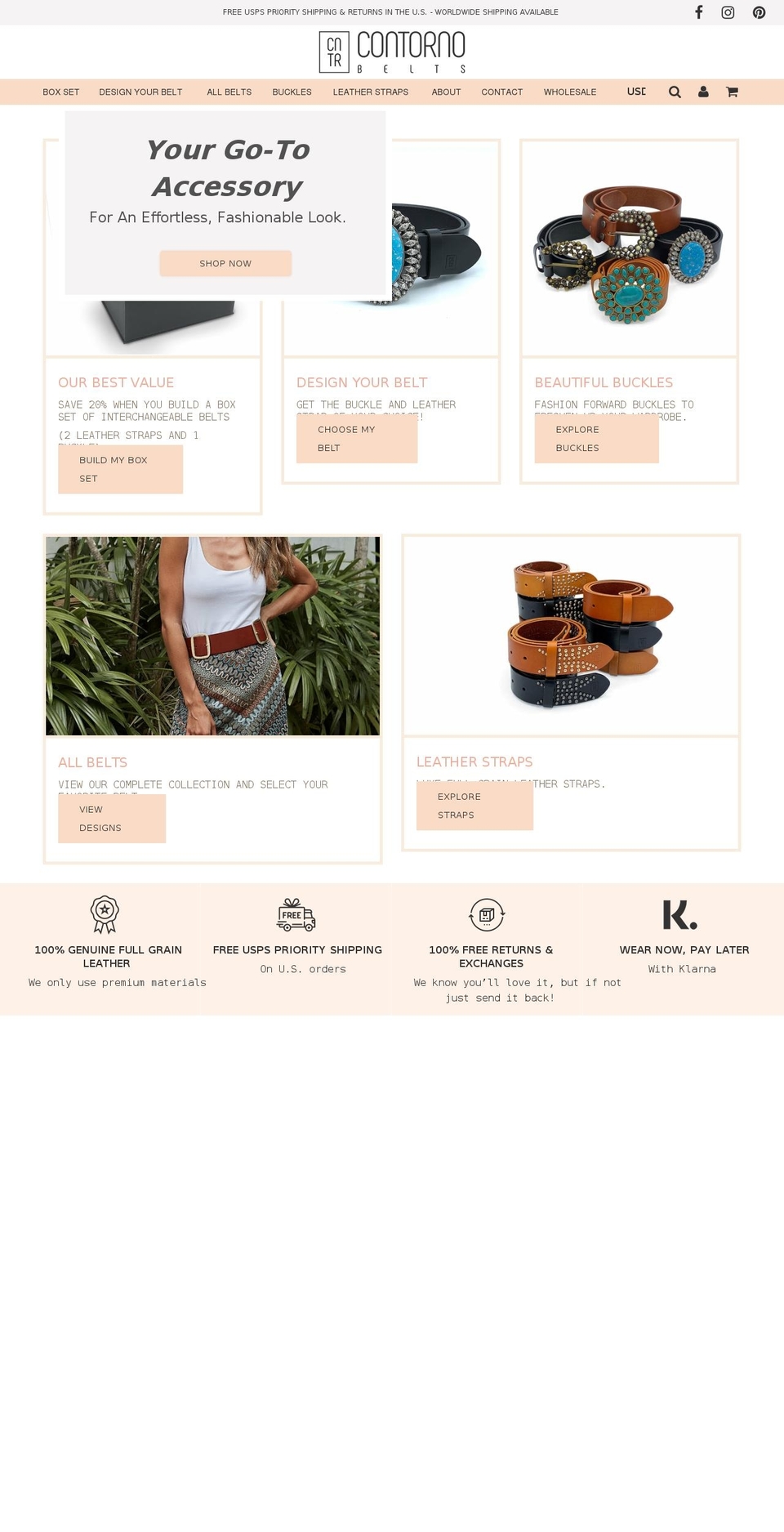 contornobelts.com shopify website screenshot