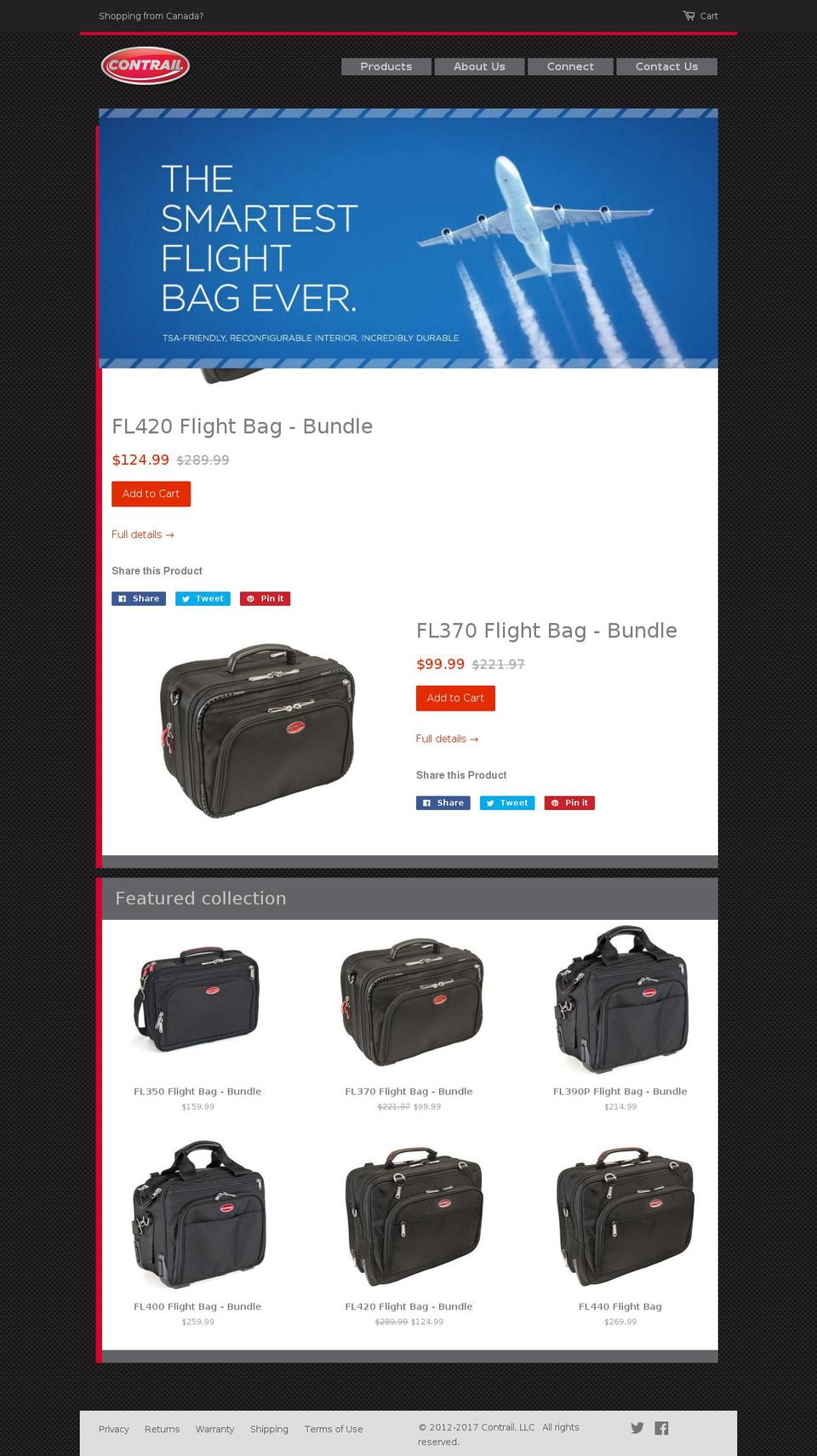 contrailbags.com shopify website screenshot