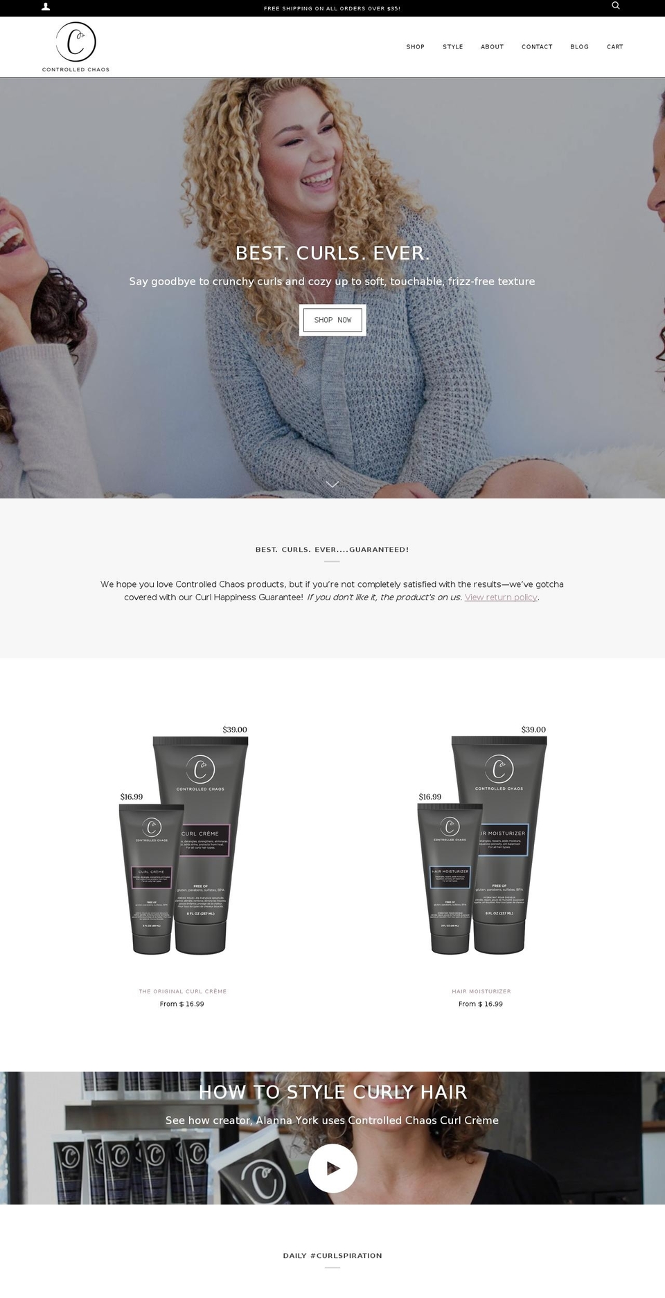 controlledchaoscurl.com shopify website screenshot