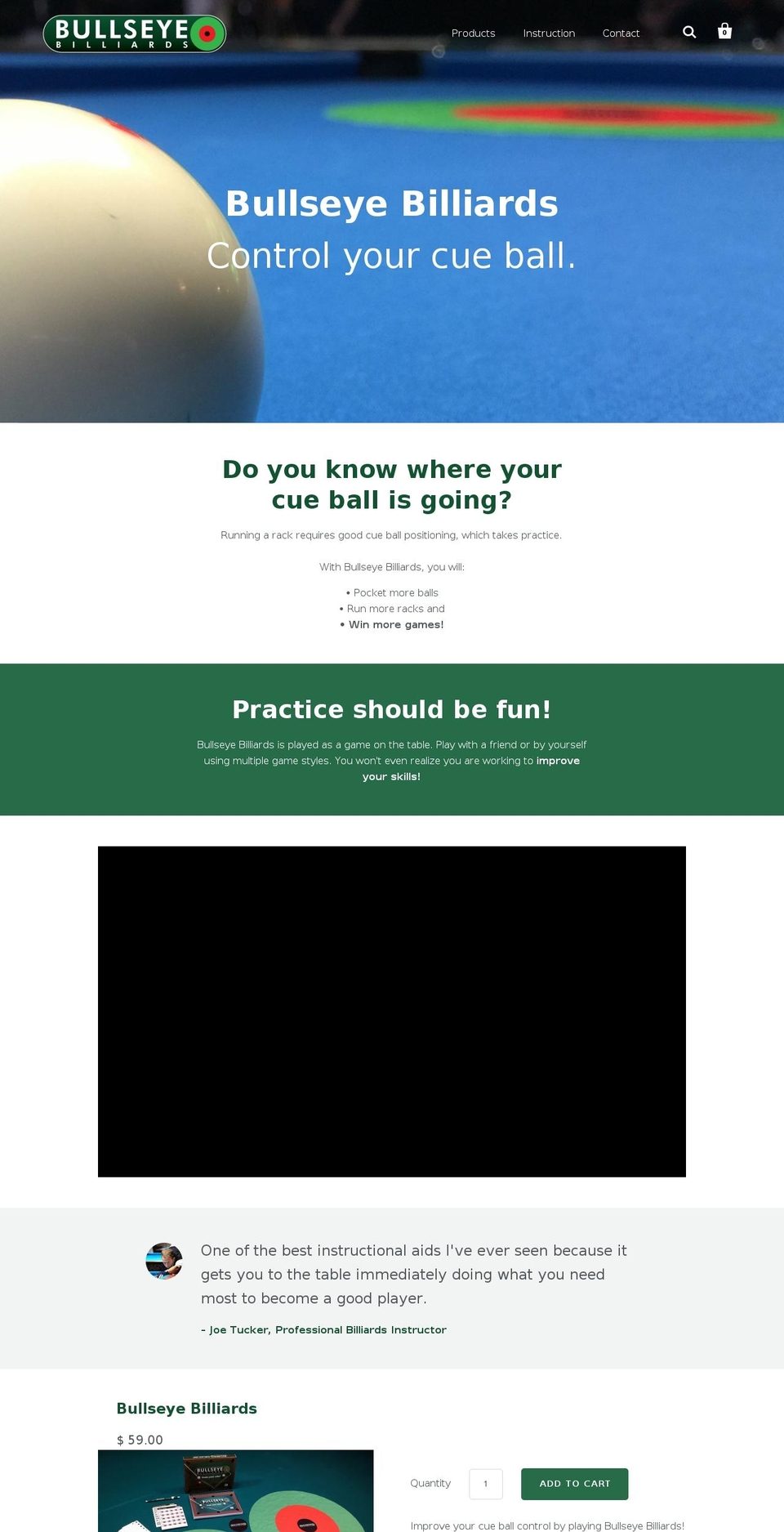 controlyourcueball.com — Shopify storefront screenshot