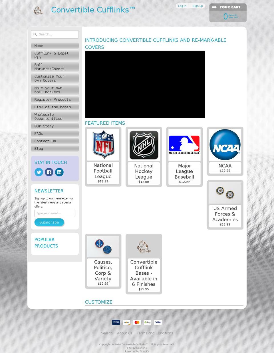 convertiblecufflinks.com shopify website screenshot
