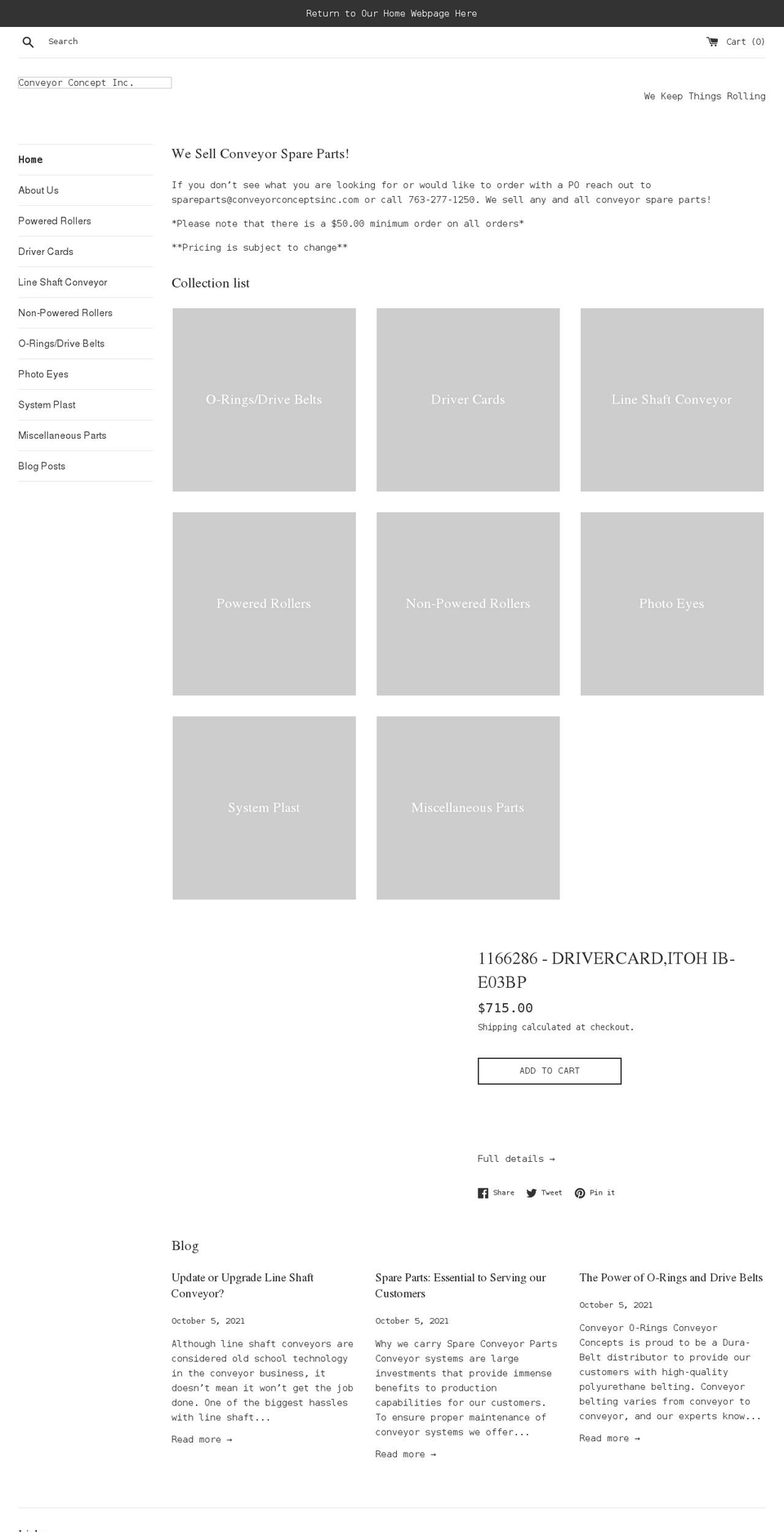 conveyorspareparts.com shopify website screenshot