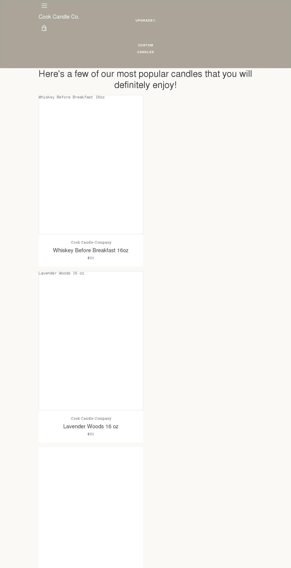 cookcandleco.com shopify website screenshot