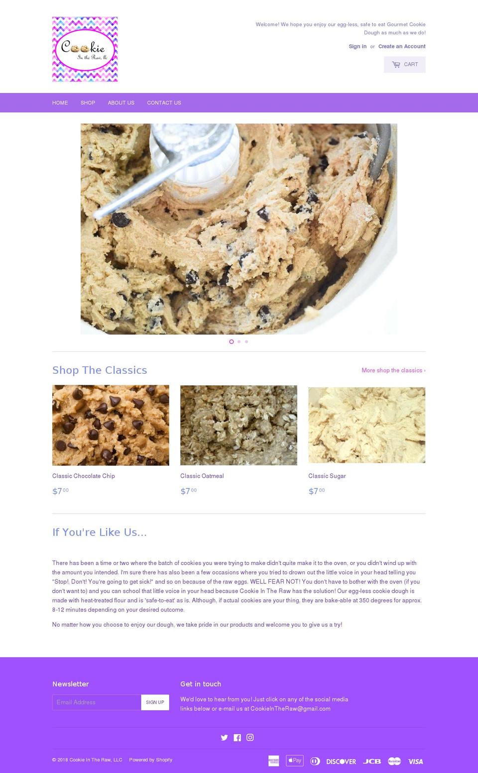 cookieintheraw.com — Shopify storefront screenshot