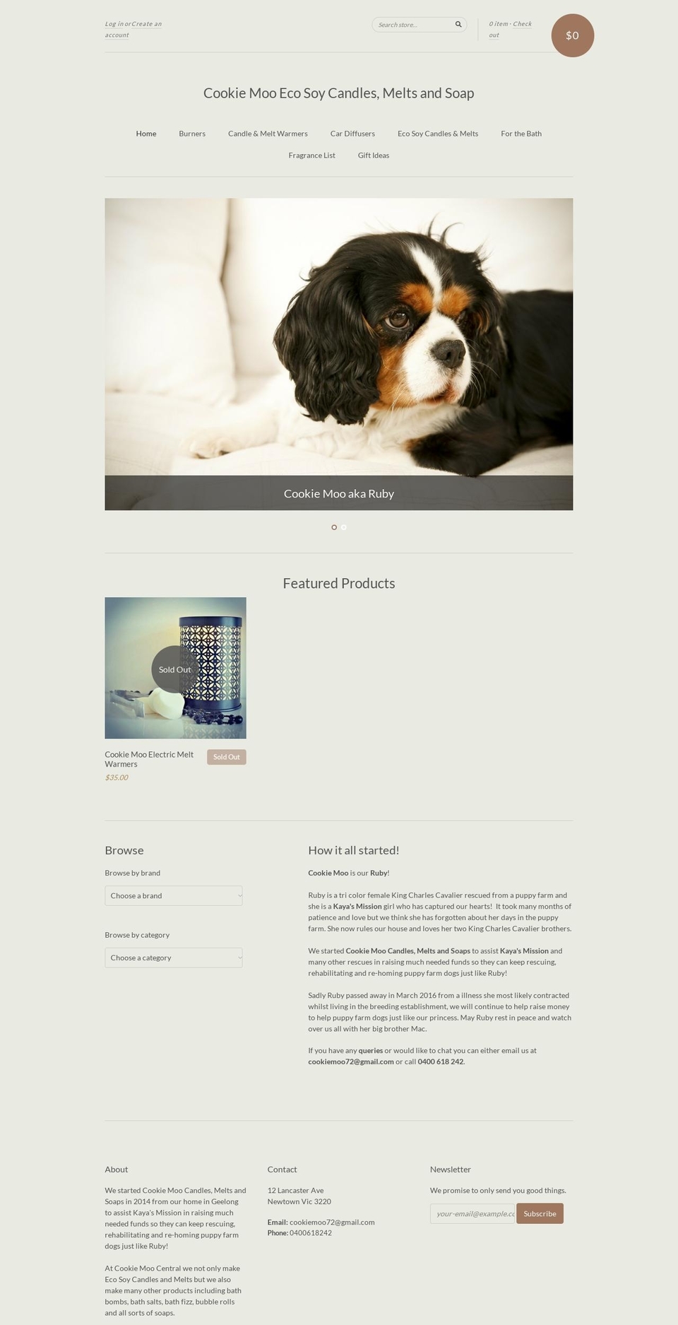 cookiemoocandlesmeltssoaps.com shopify website screenshot