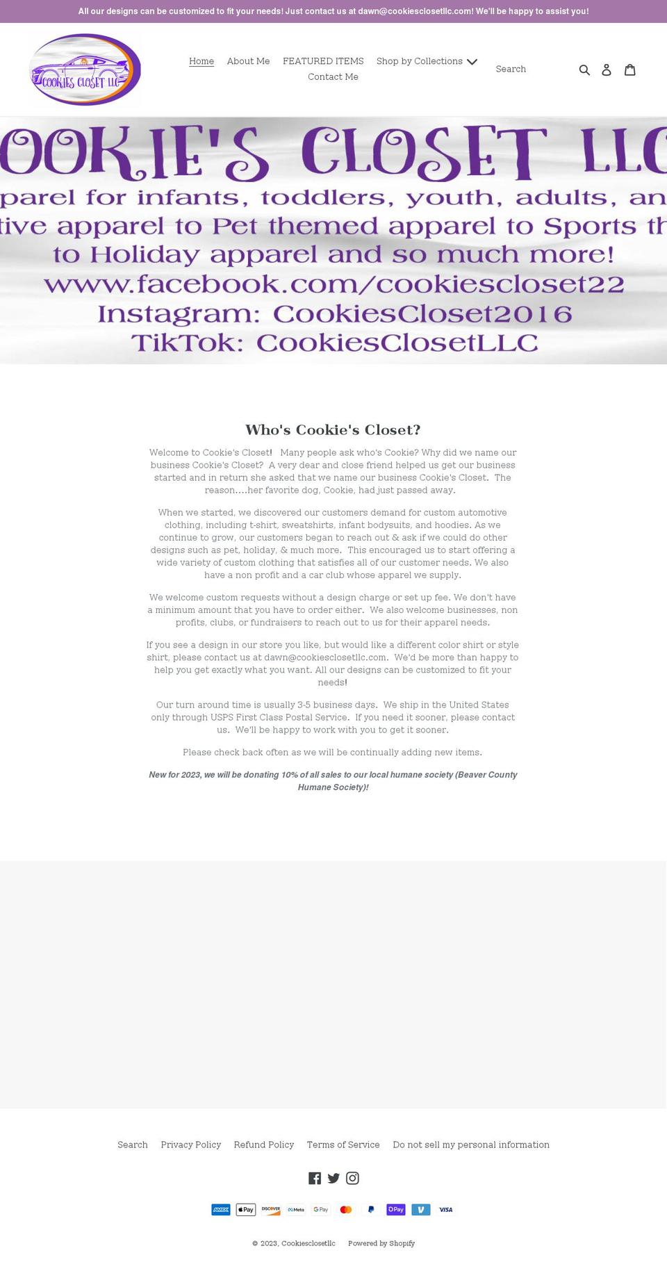 cookiesclosetllc.com shopify website screenshot