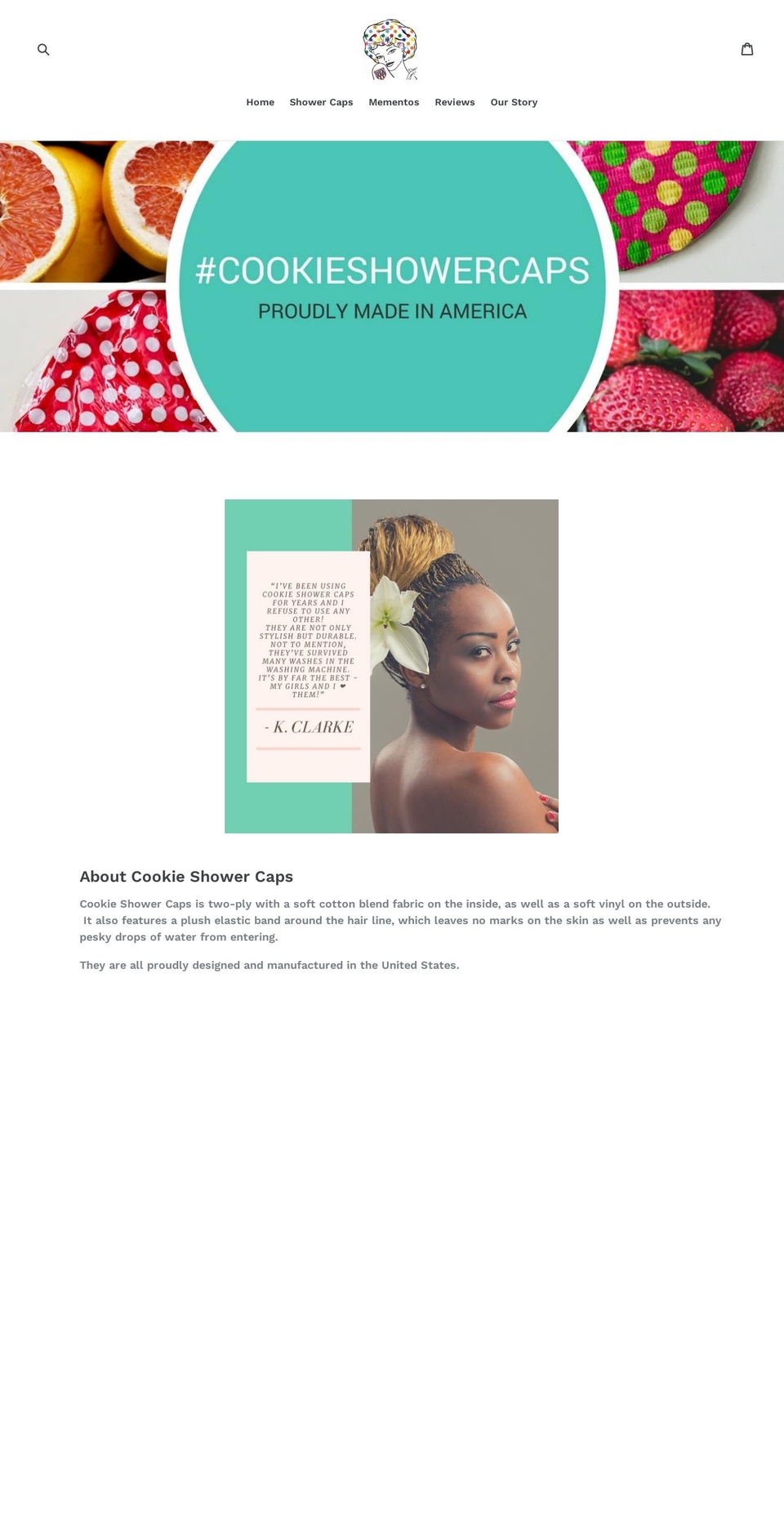 cookieshowercaps.com — Shopify storefront screenshot