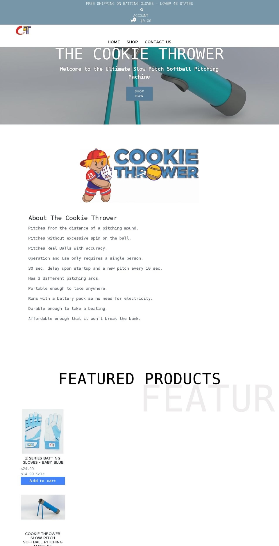 cookiethrower.com shopify website screenshot