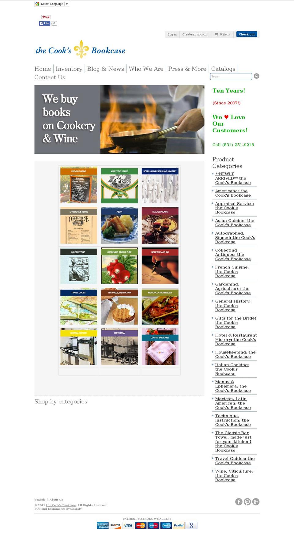 cooksbookcase.com shopify website screenshot