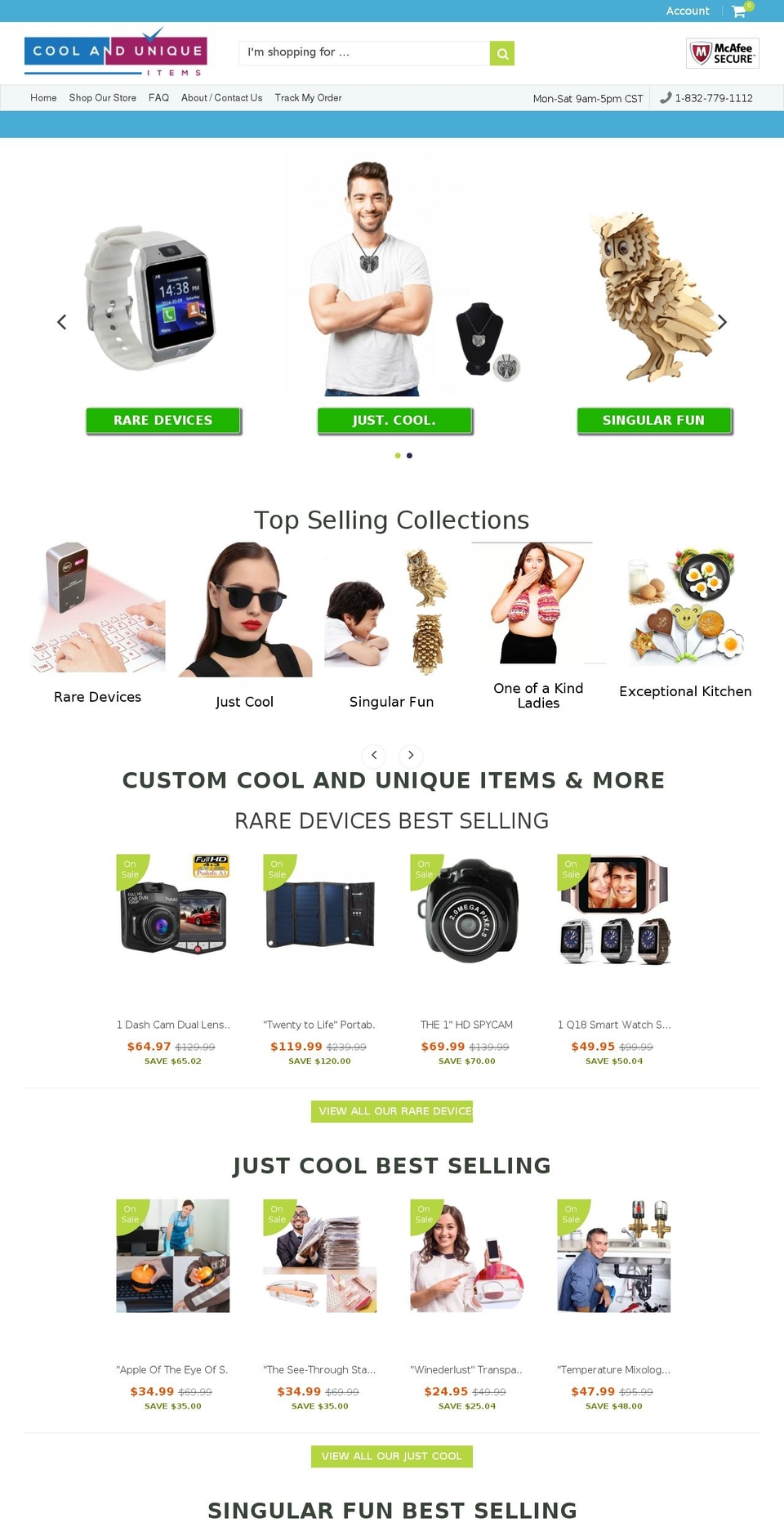 coolanduniqueitems.com shopify website screenshot