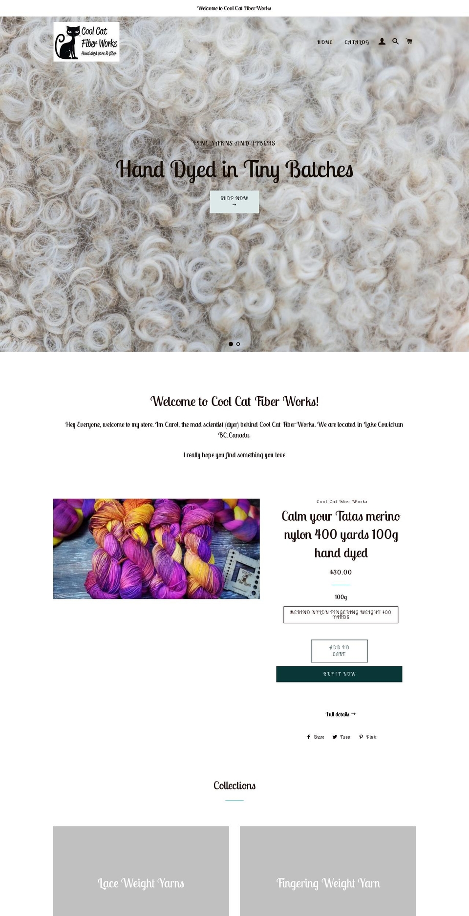 coolcatfiberworks.com — Shopify storefront screenshot