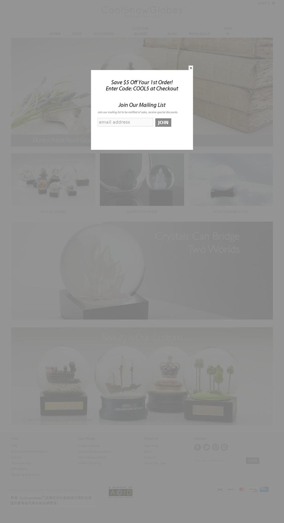 coolsnowglobes.com shopify website screenshot