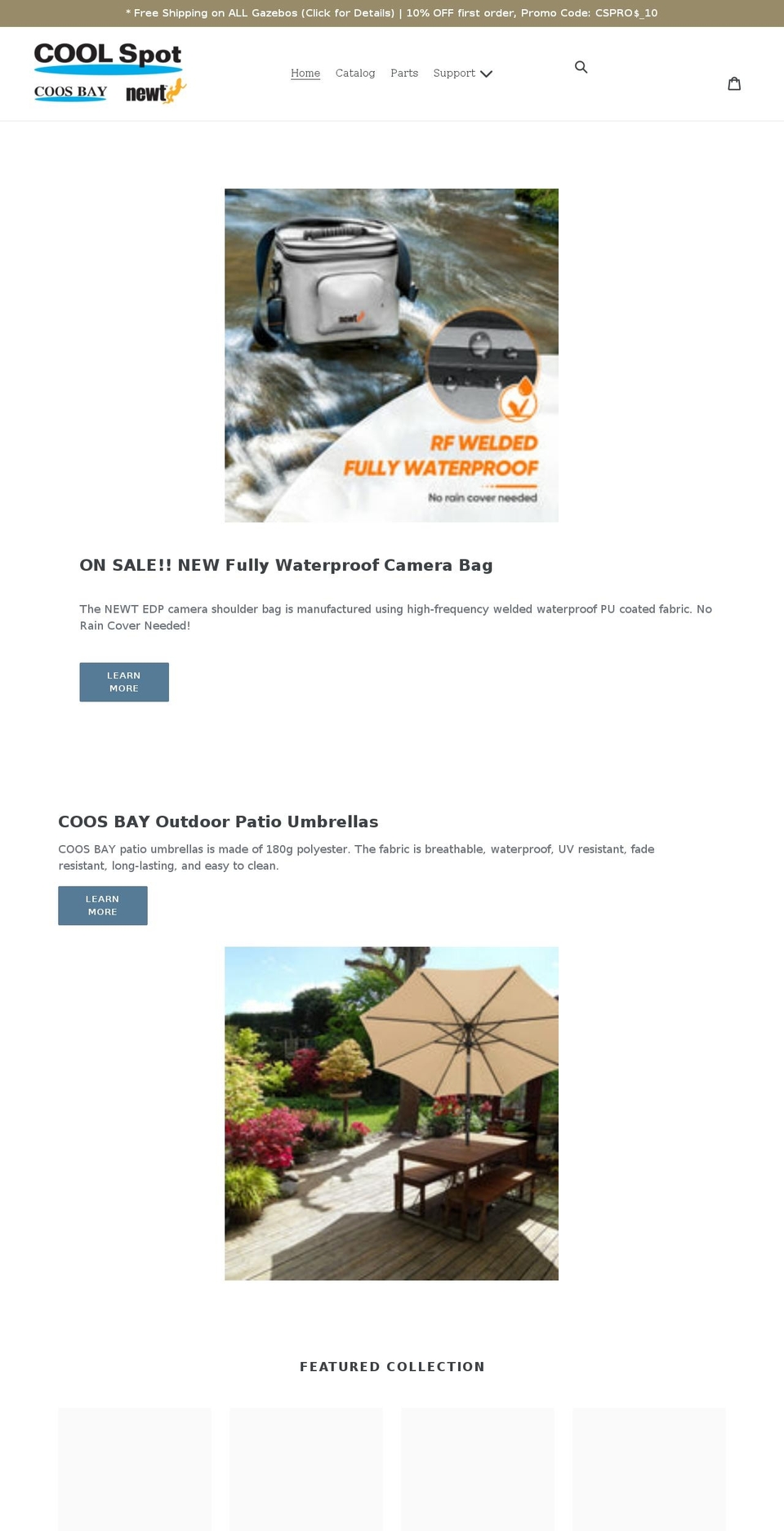 coolspotshelters.com shopify website screenshot