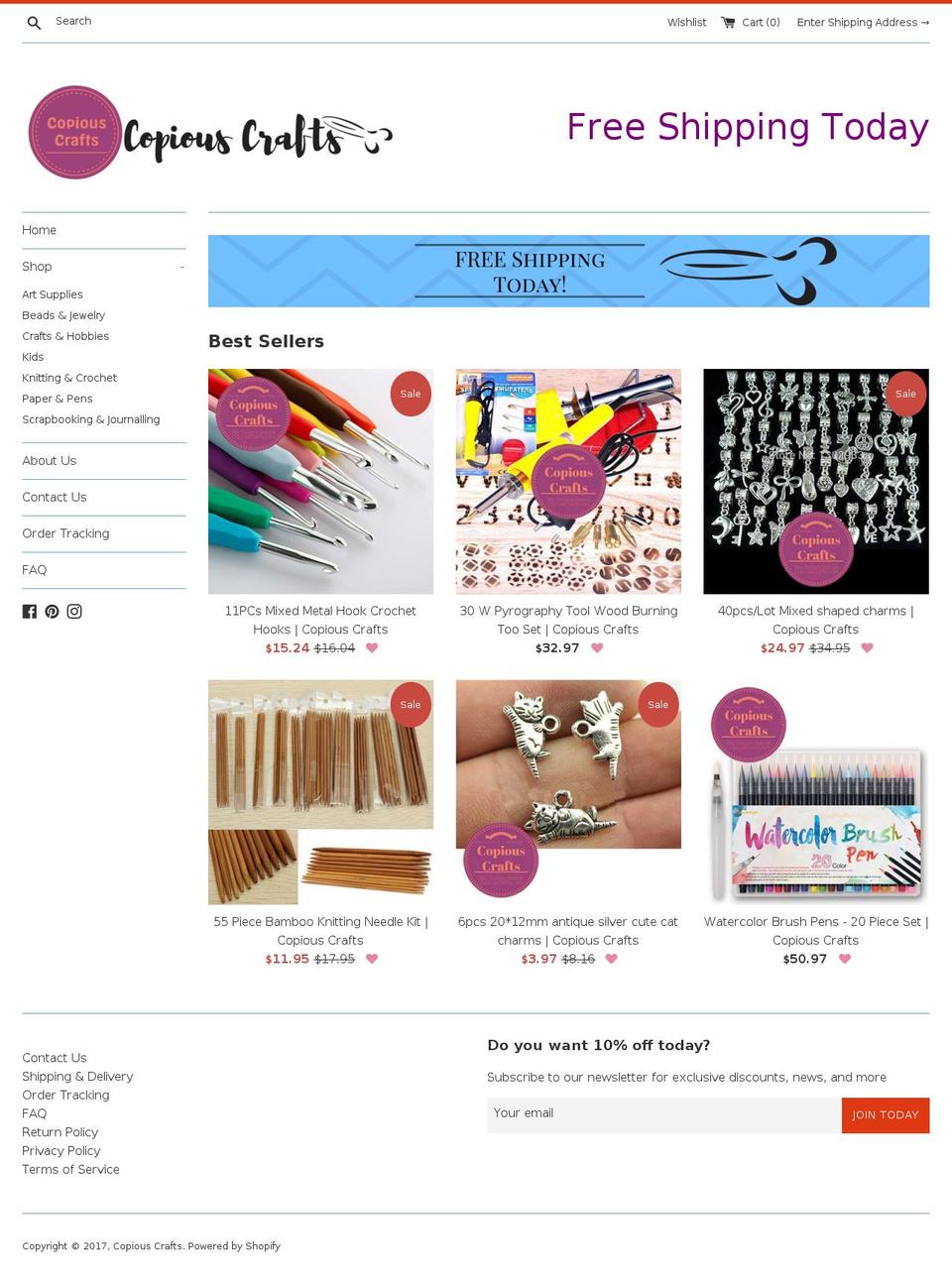 copiouscrafts.com shopify website screenshot