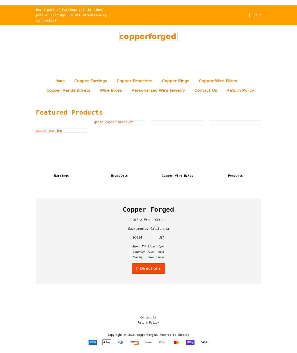copper-forged.com shopify website screenshot
