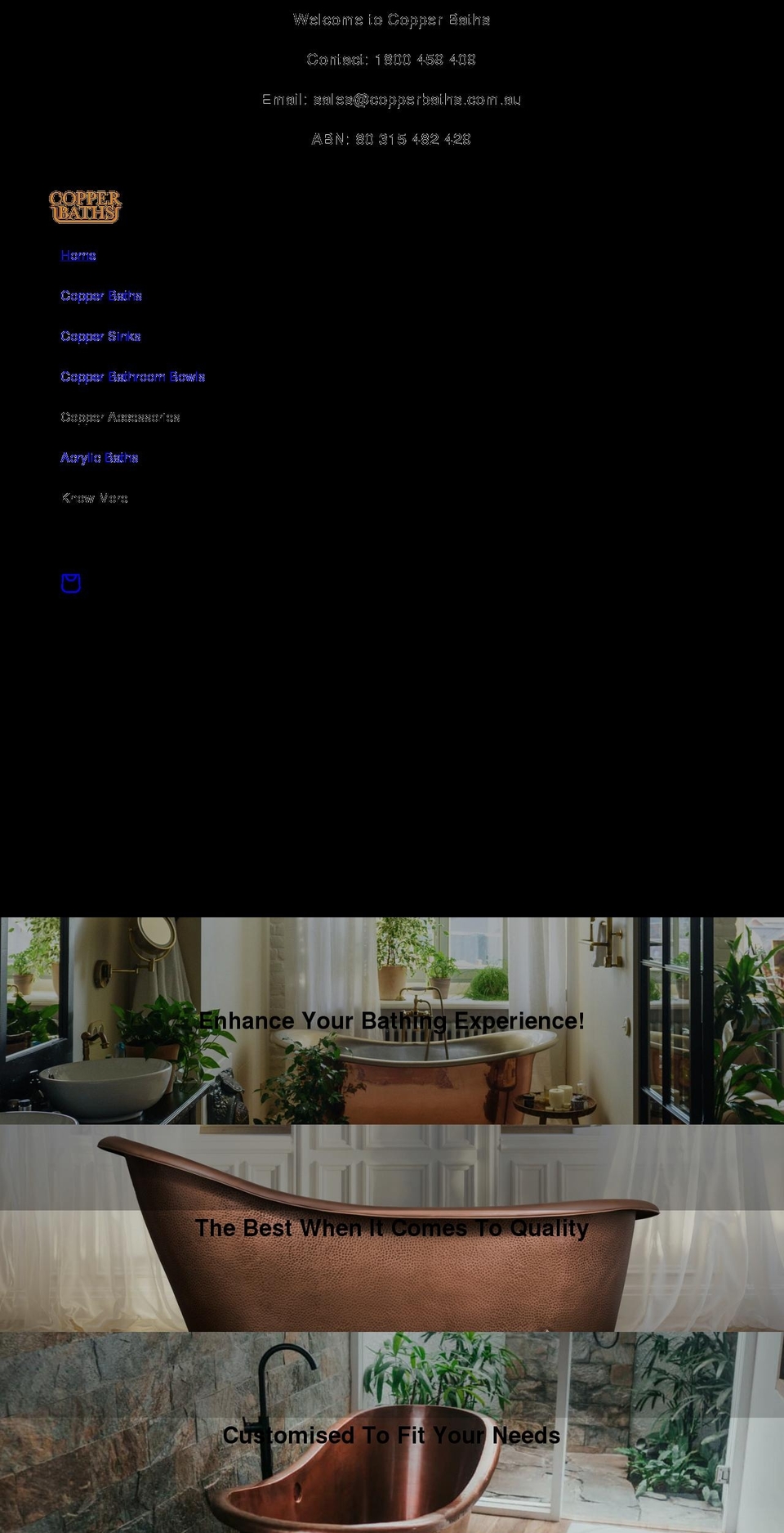 copperbaths.com.au shopify website screenshot