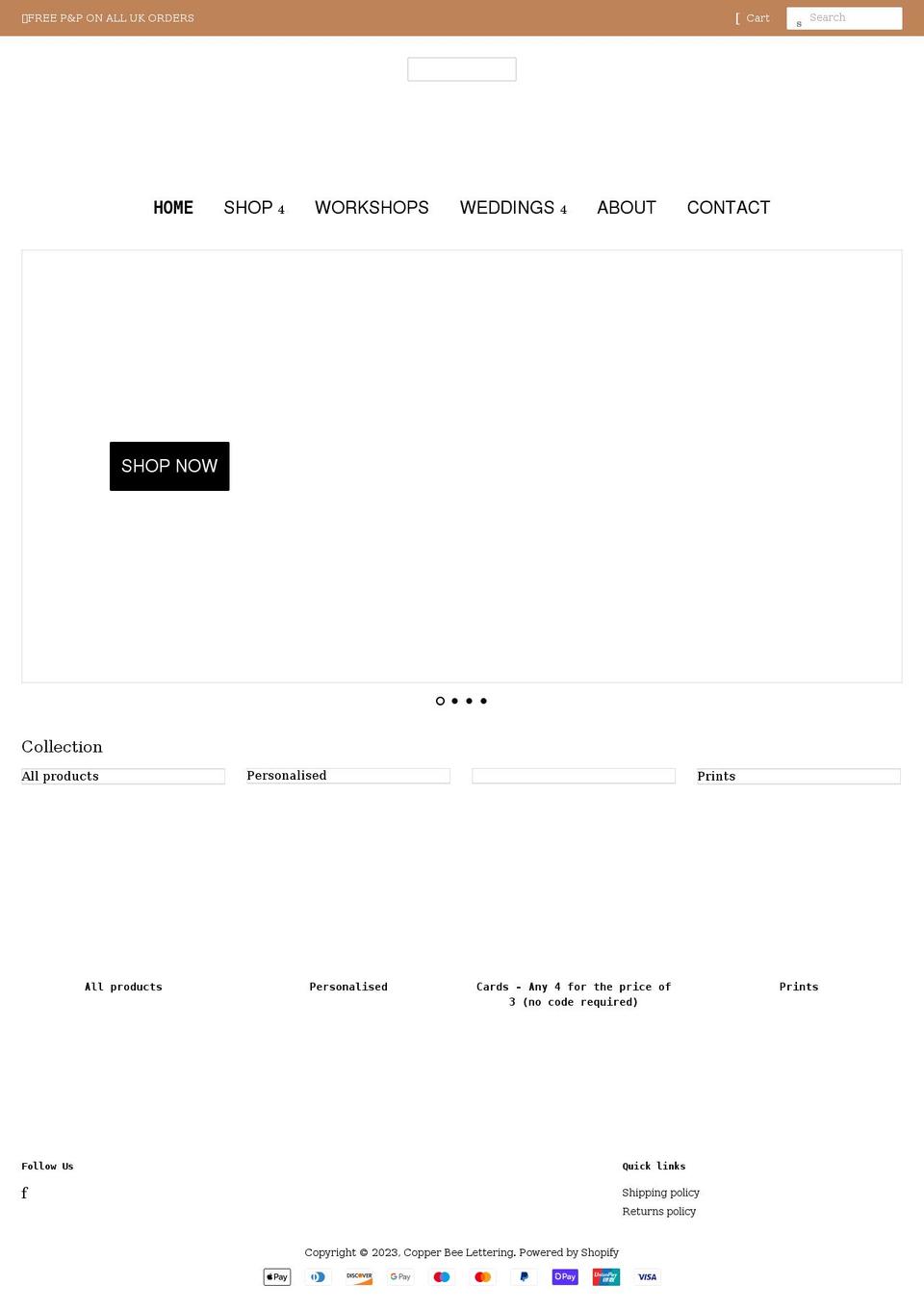 copperbeelettering.com shopify website screenshot