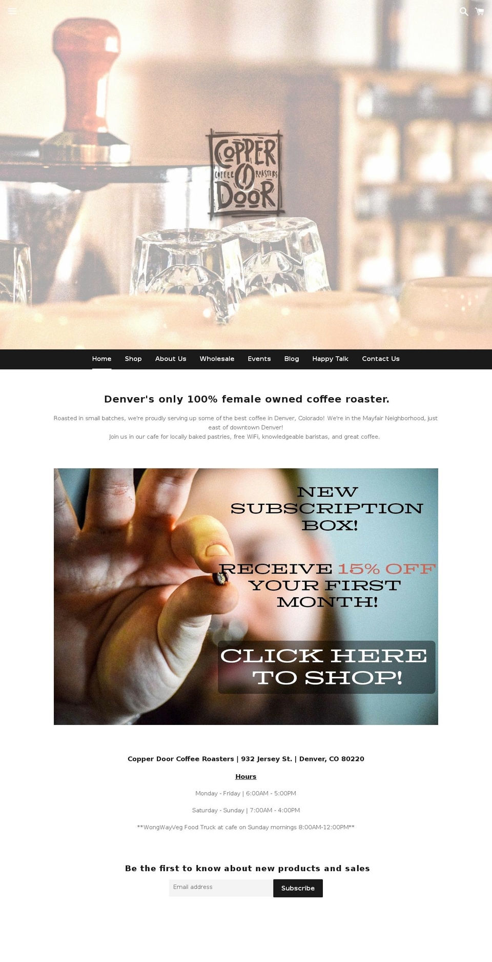Coffee Shopify theme site example copperdoorcoffee.com
