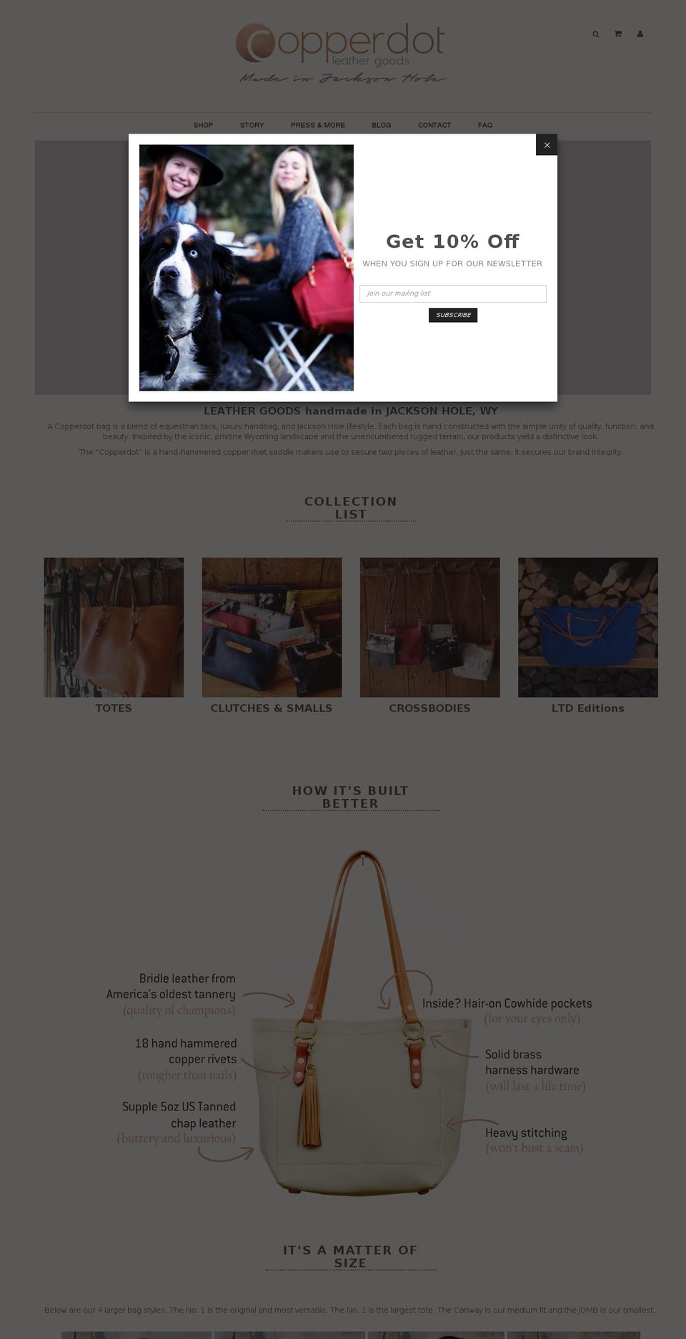 copperdotleather.com shopify website screenshot