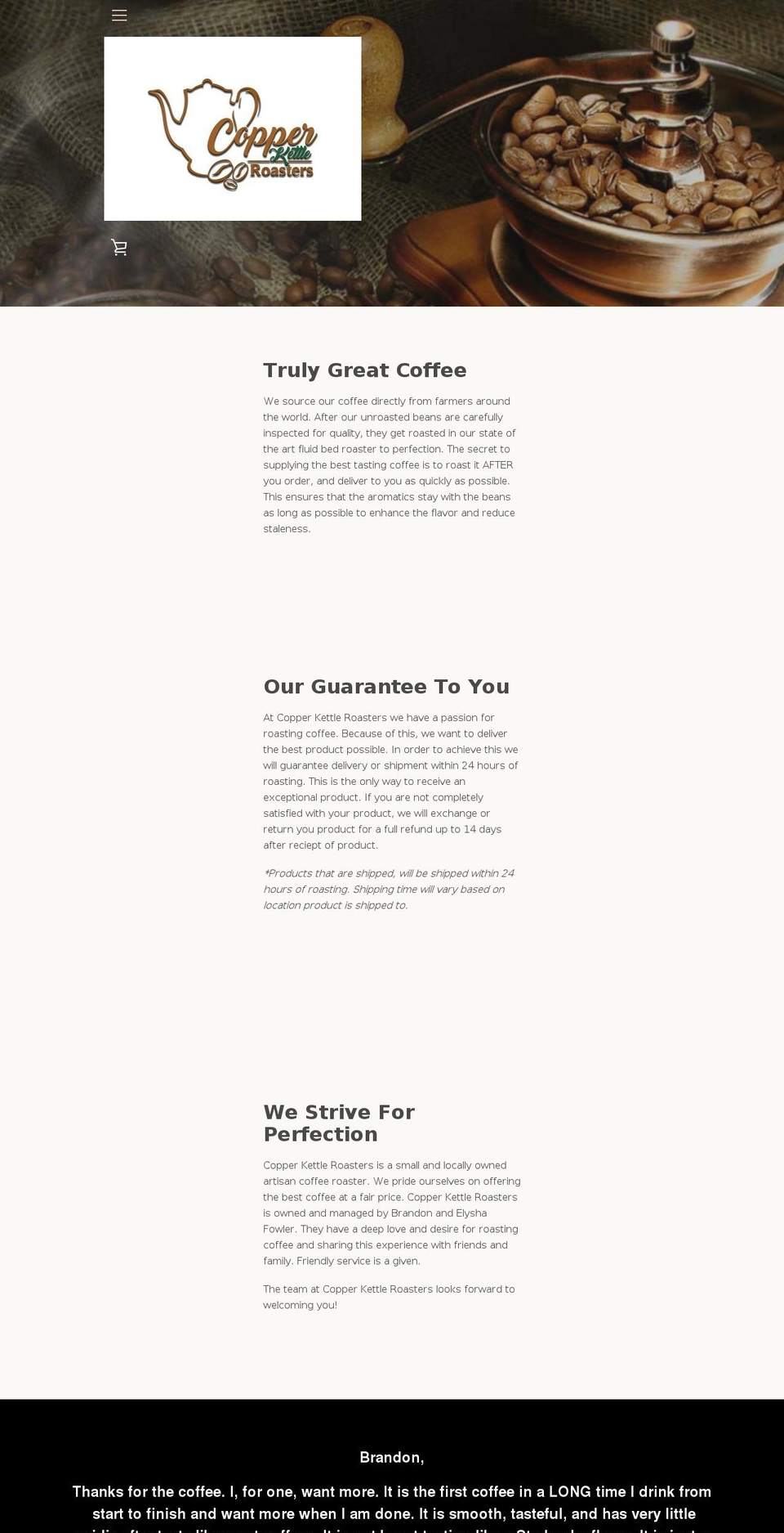 copperkettleroasters.com — Shopify storefront screenshot