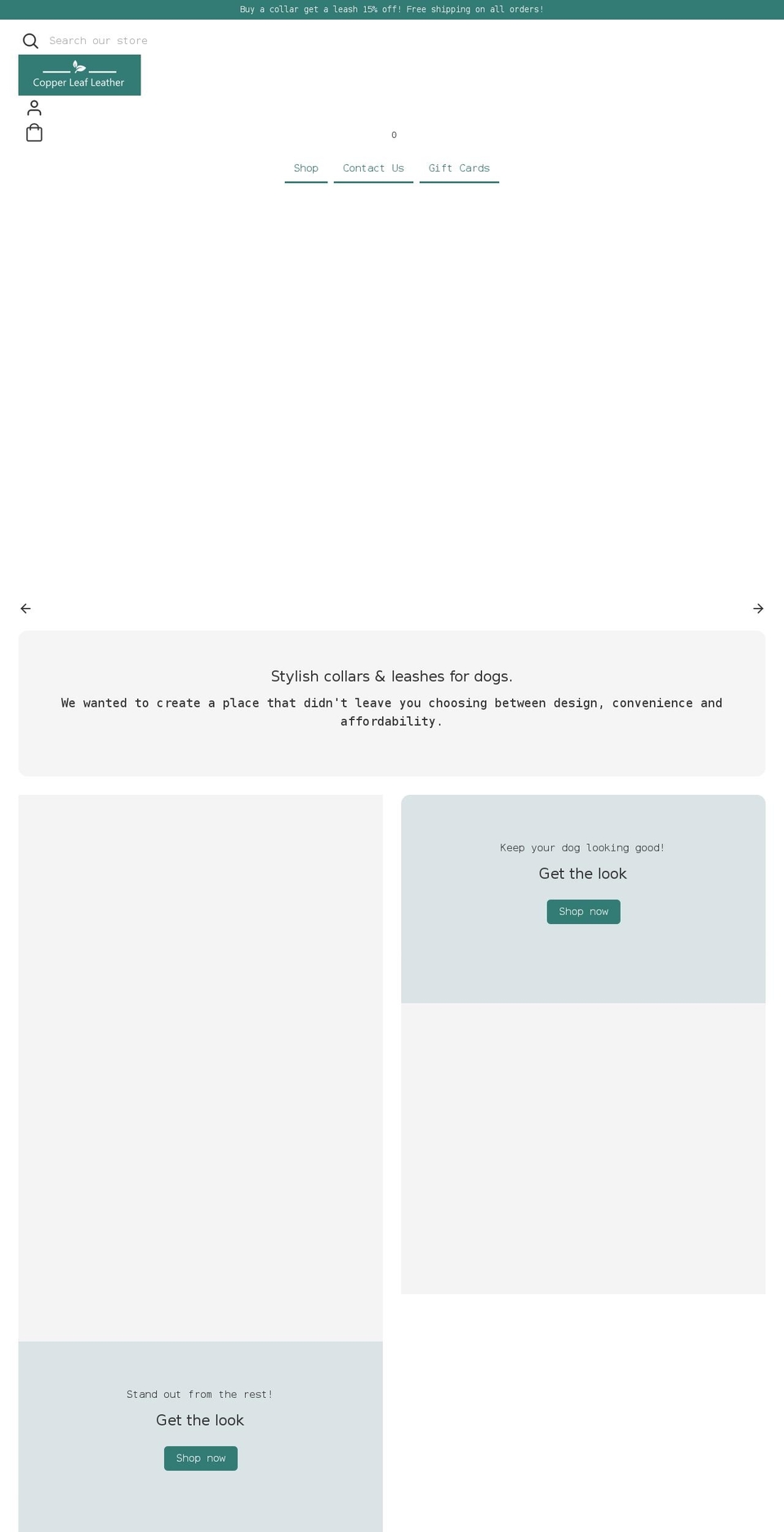 copperleafleather.com shopify website screenshot