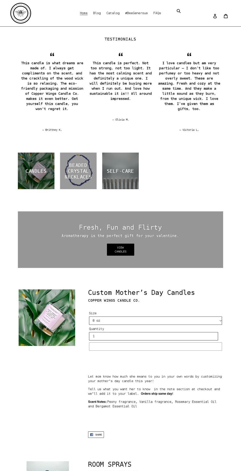 copperwingscandleco.com shopify website screenshot