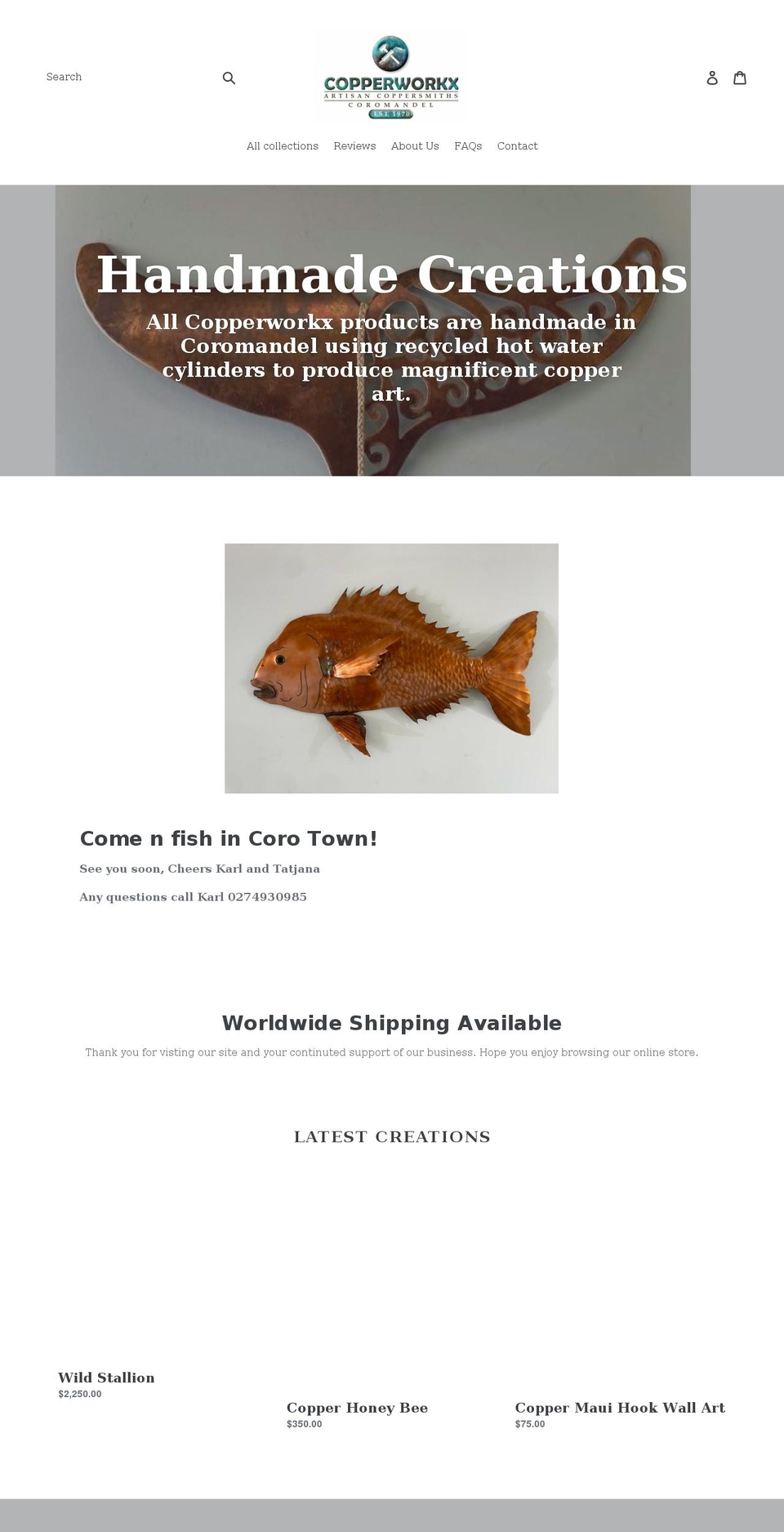 copperworkx.co.nz shopify website screenshot