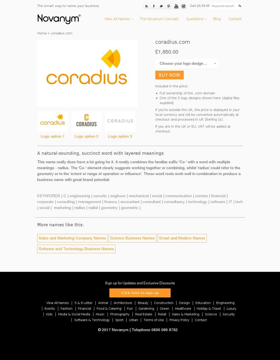coradius.com shopify website screenshot