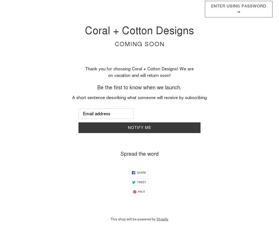 coralandcottondesigns.com shopify website screenshot