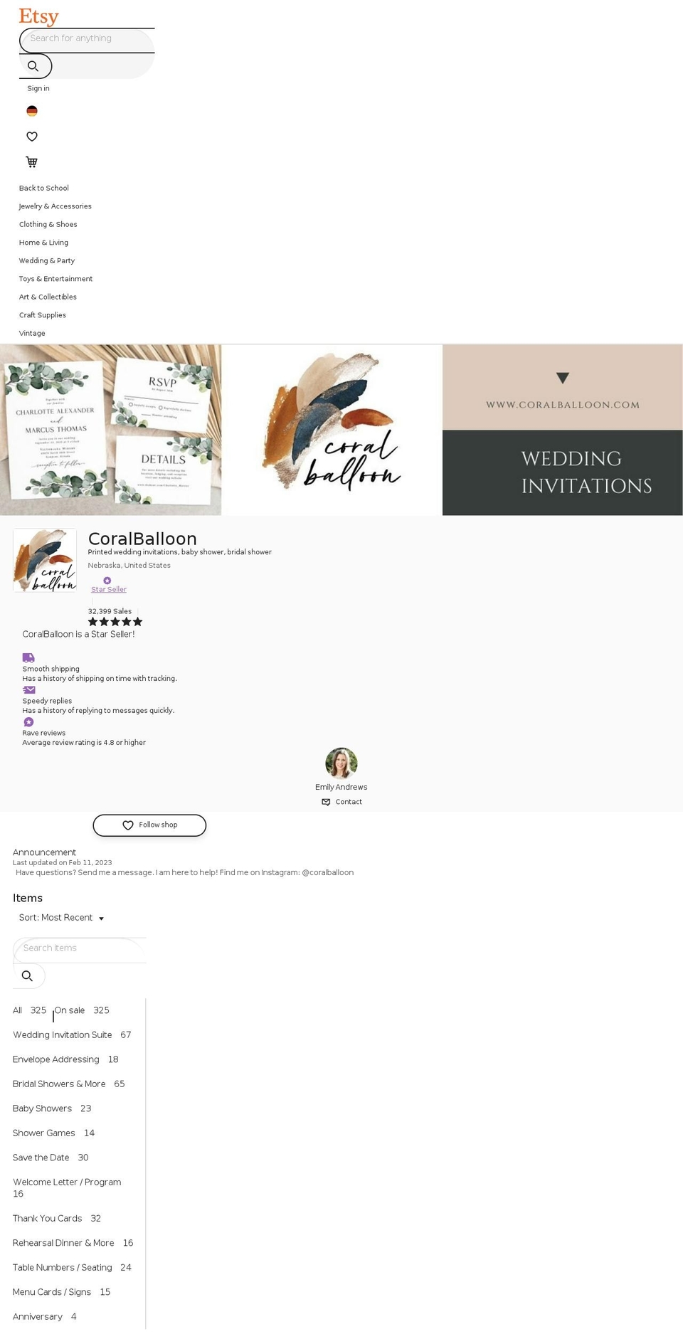 coralballoon.com shopify website screenshot