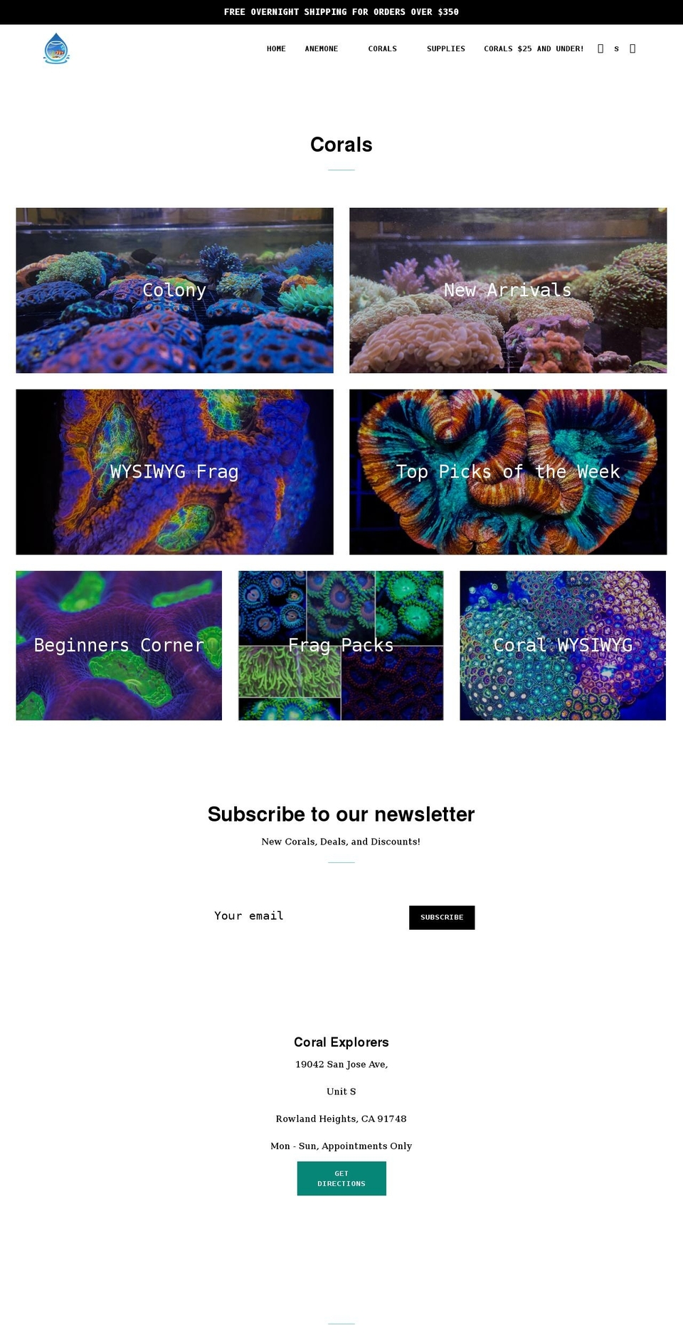 coralexplorers.com shopify website screenshot