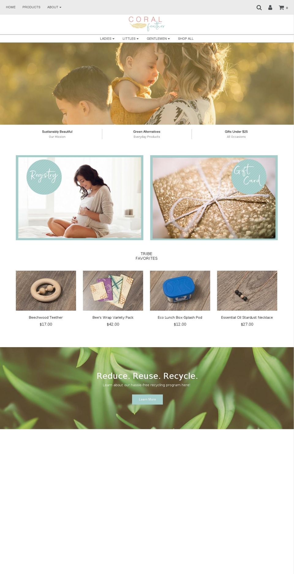 coralfeather.com — Shopify storefront screenshot