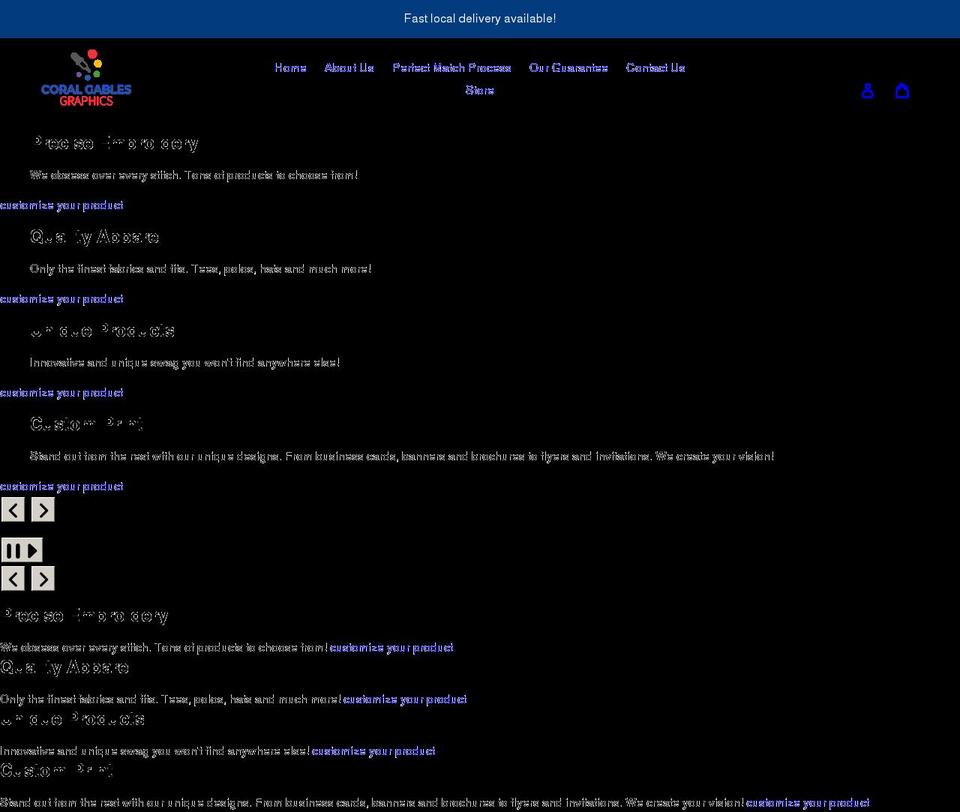 coralgablesgraphics.com shopify website screenshot