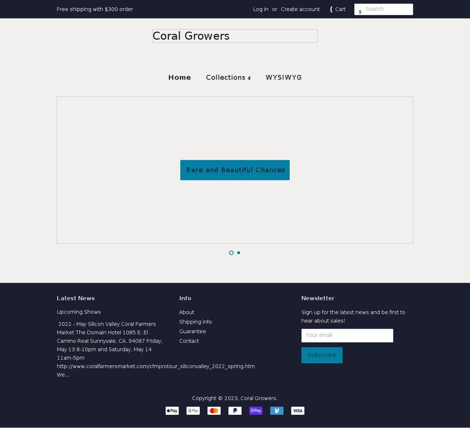 coralgrowers.com shopify website screenshot
