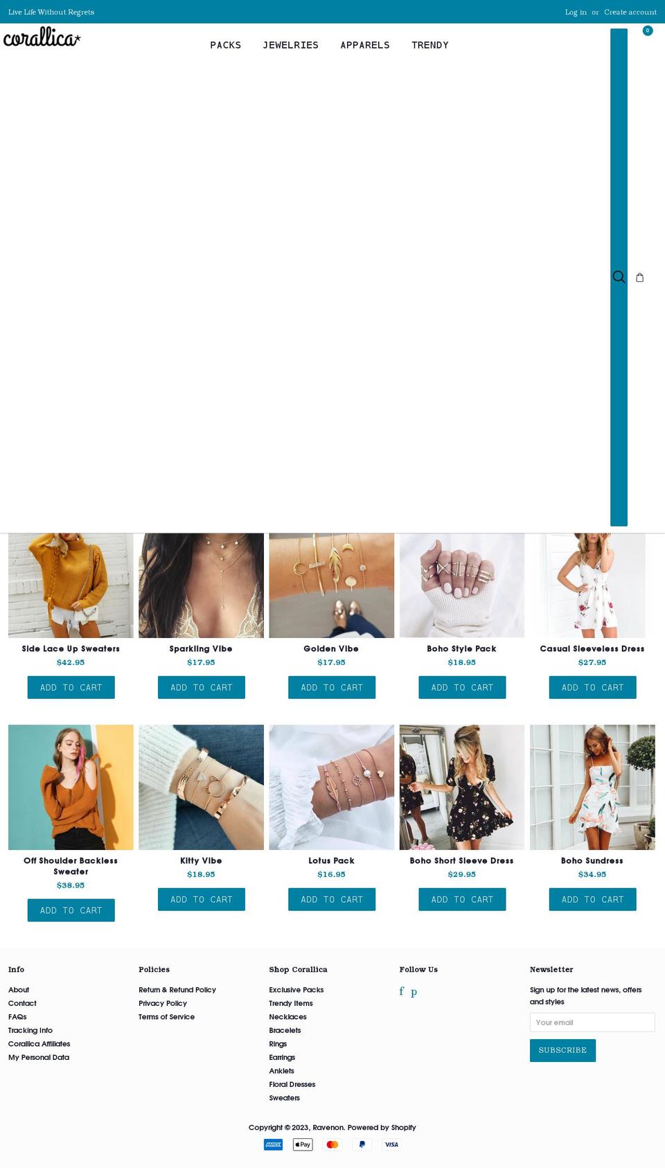 corallica.myshopify.com shopify website screenshot