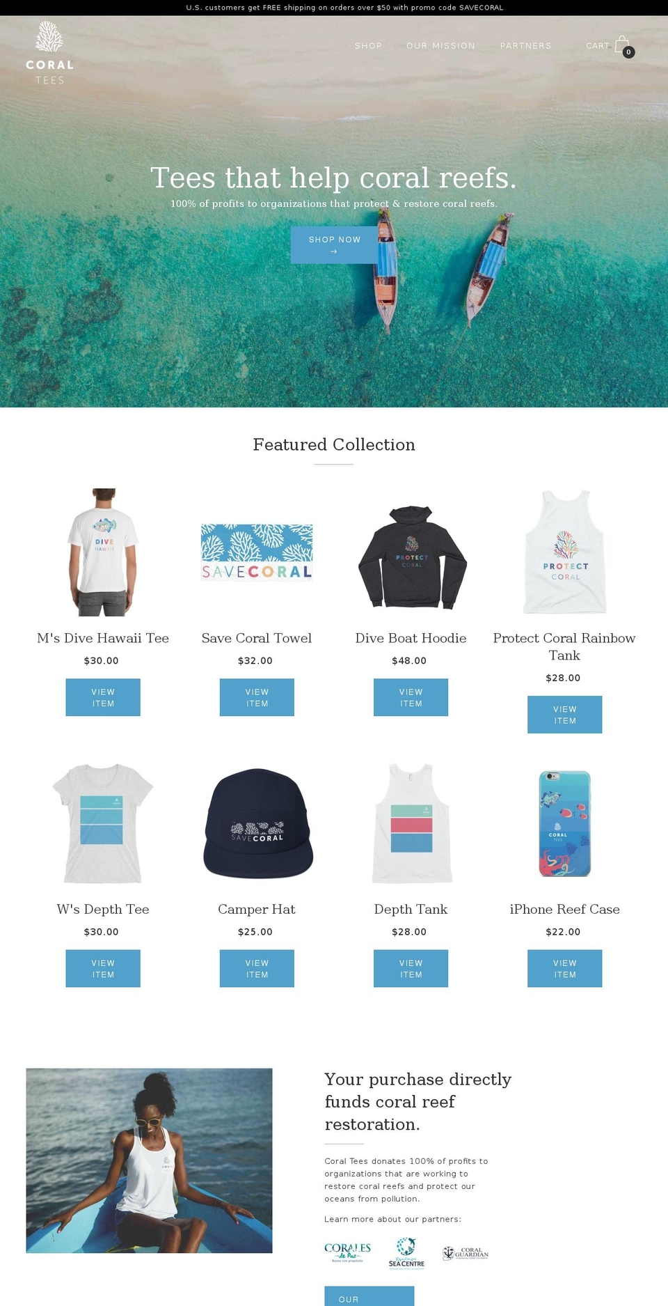 coraltees.com — Shopify storefront screenshot