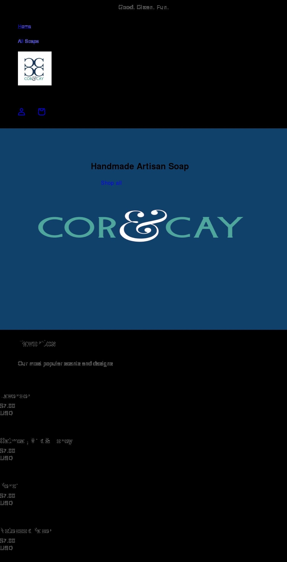 corandcay.com shopify website screenshot