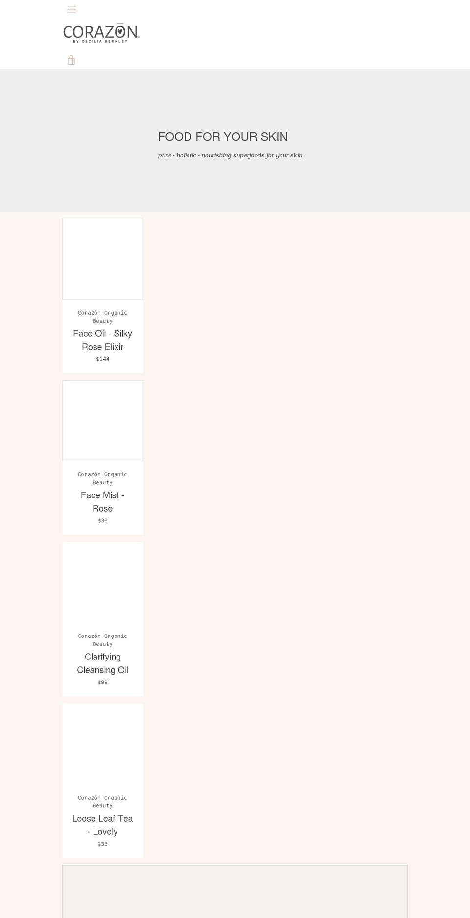 corazonorganicbeauty.com — Shopify storefront screenshot