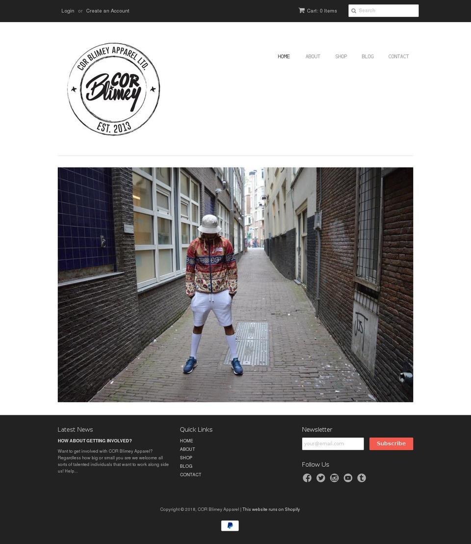 corblimeyapparel.com — Shopify storefront screenshot