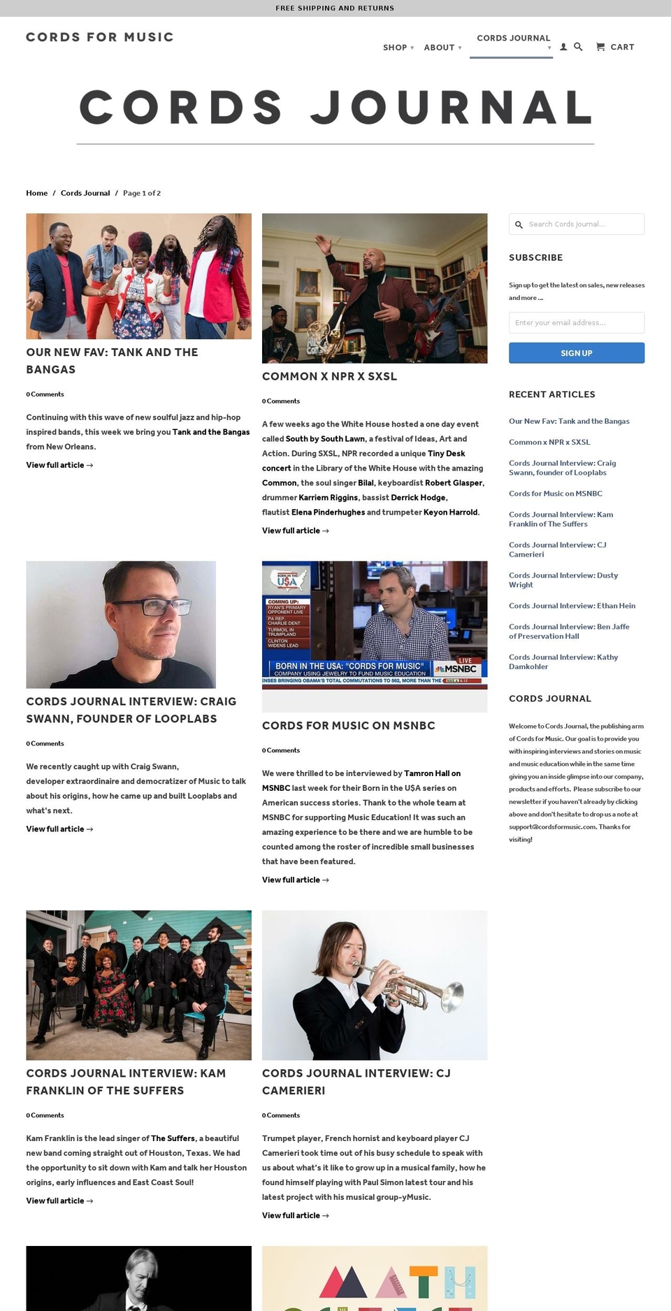 cordsjournal.com — Shopify storefront screenshot