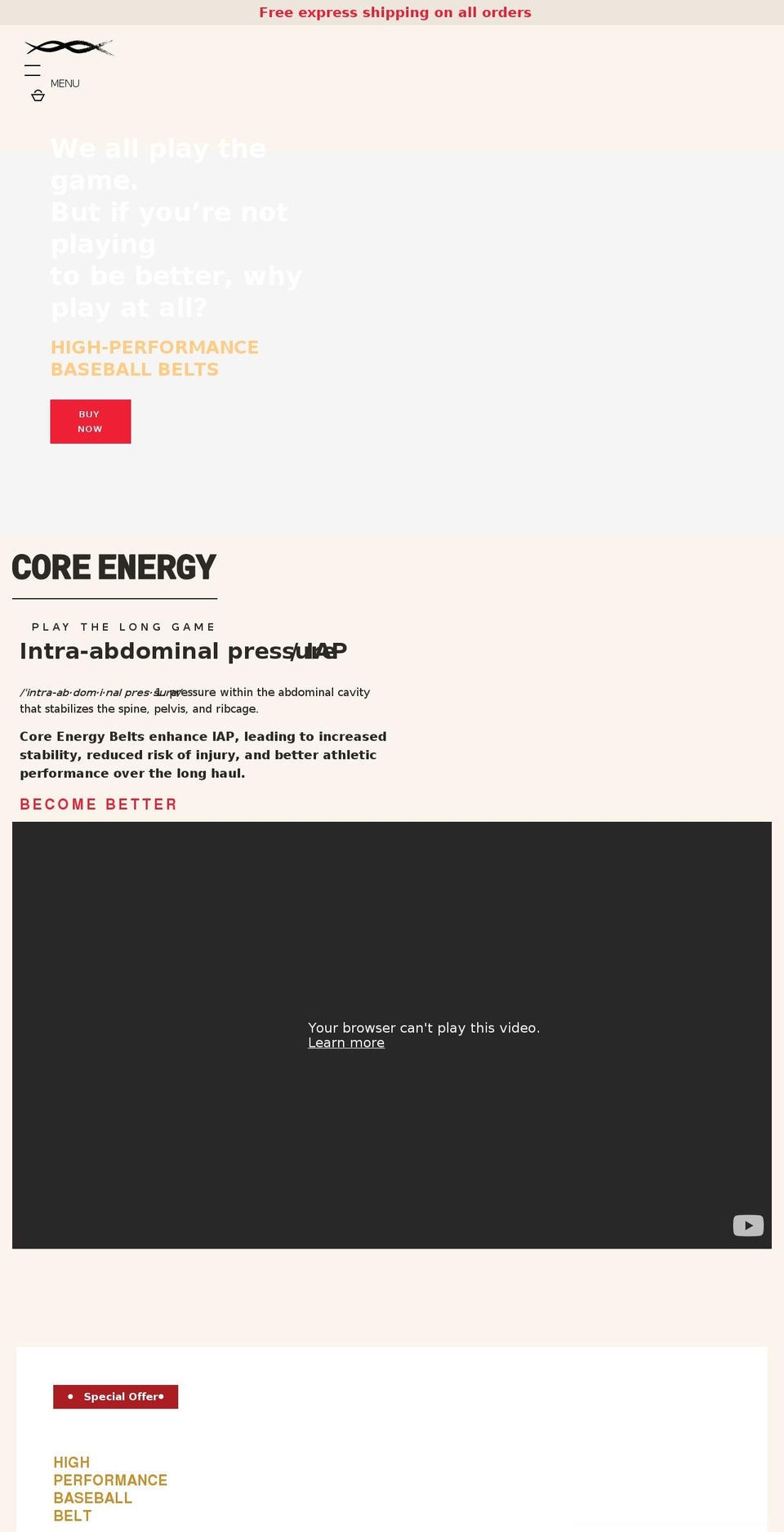 coreenergybelt.com shopify website screenshot